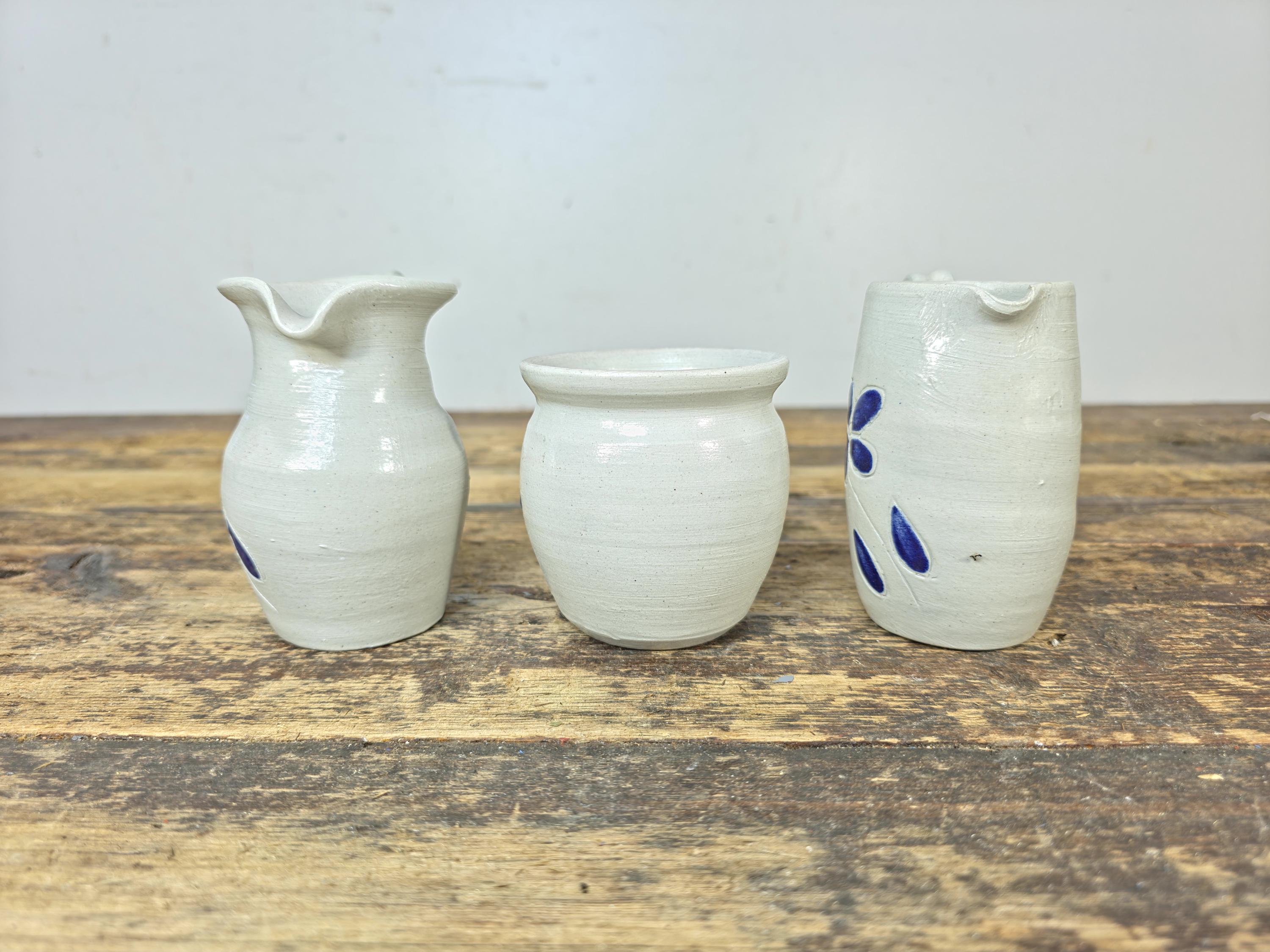 NOS Williamsburg Pottery Salt Glaze Mini Pitcher Pot Set of 3