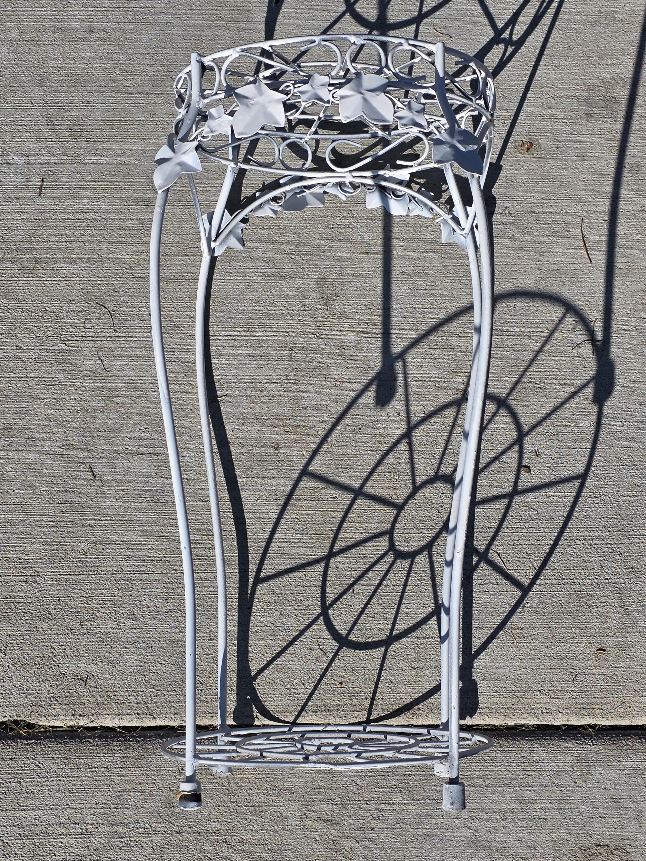 On Hold/ Vintage White Wire Metal Plant Stand with Ivy Accents – 22"H