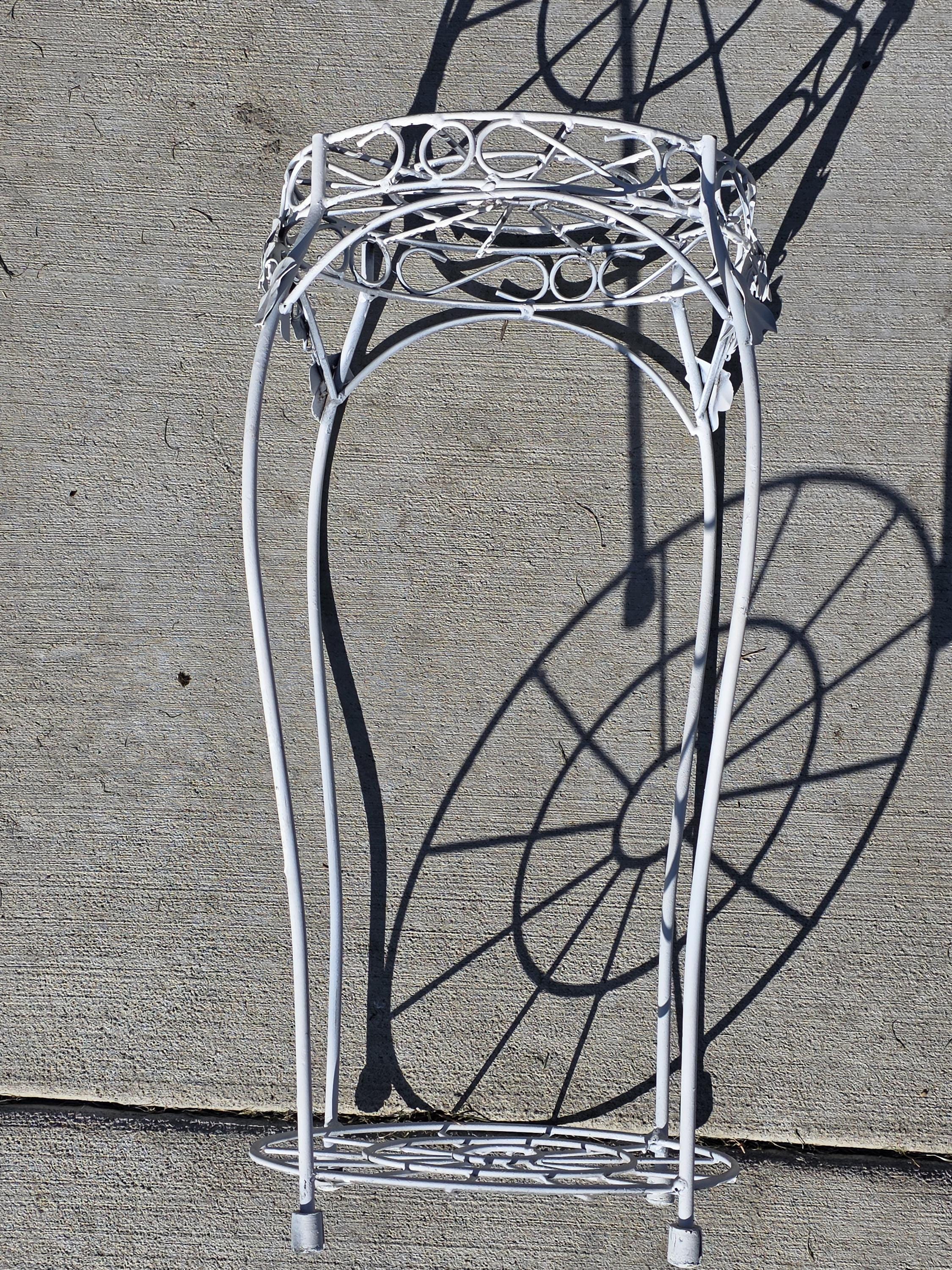 On Hold/ Vintage White Wire Metal Plant Stand with Ivy Accents – 22"H