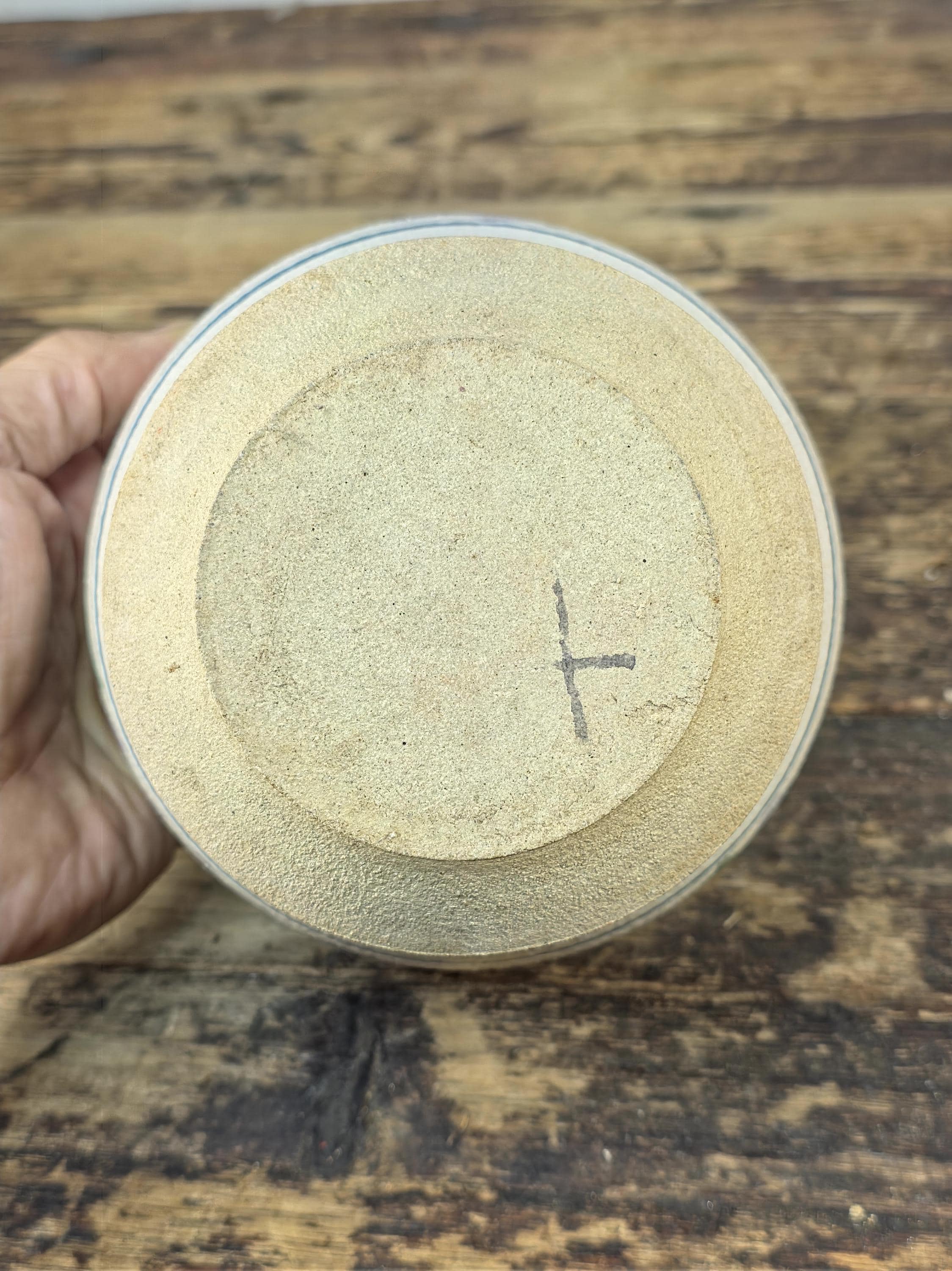 Vintage Hand-Painted Ceramic Planter with Saucer – Floral Design, 1990s