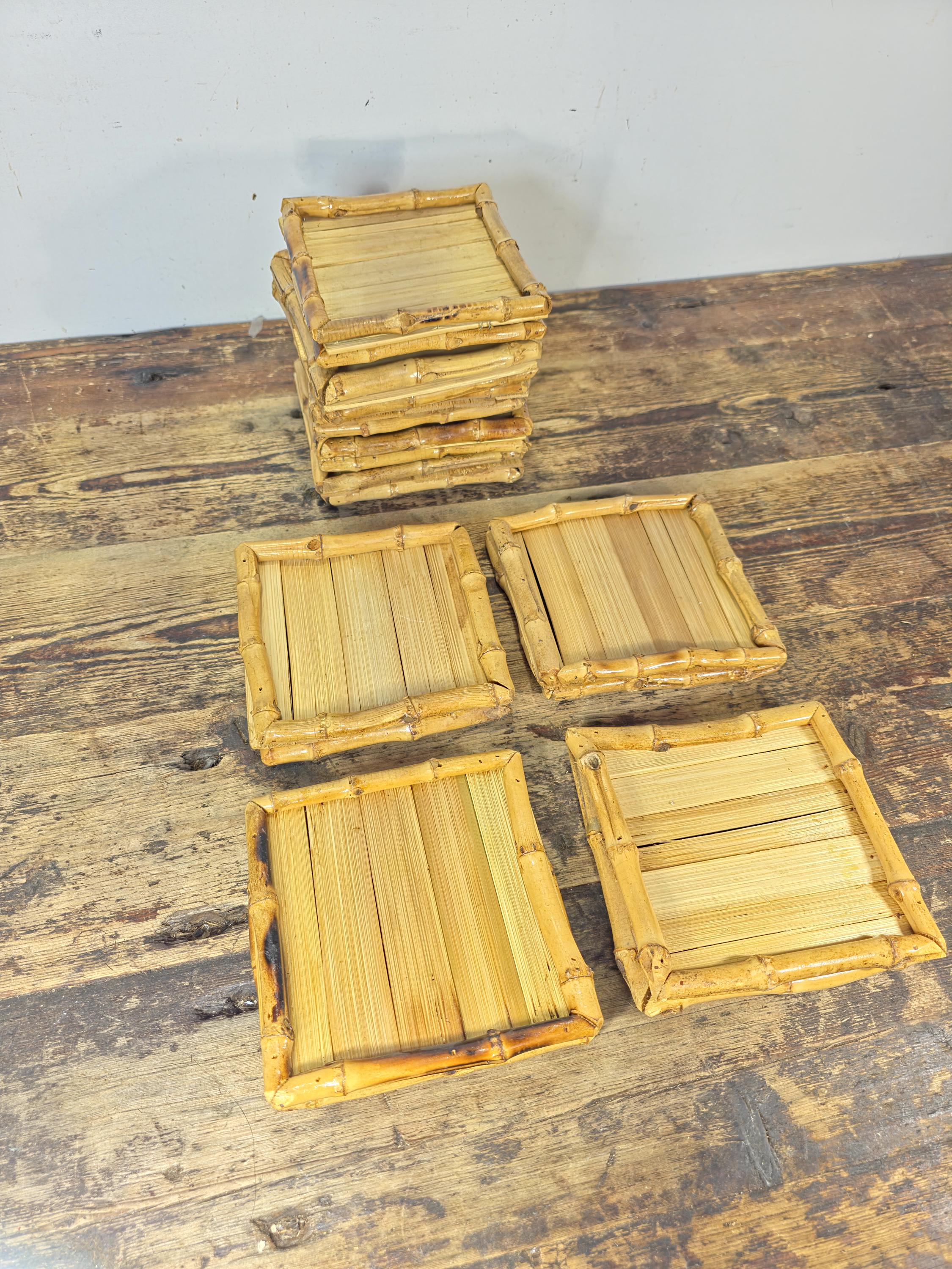 Vintage Handmade Bamboo Square Tray – 5.5" Natural Display Stand / Coaster