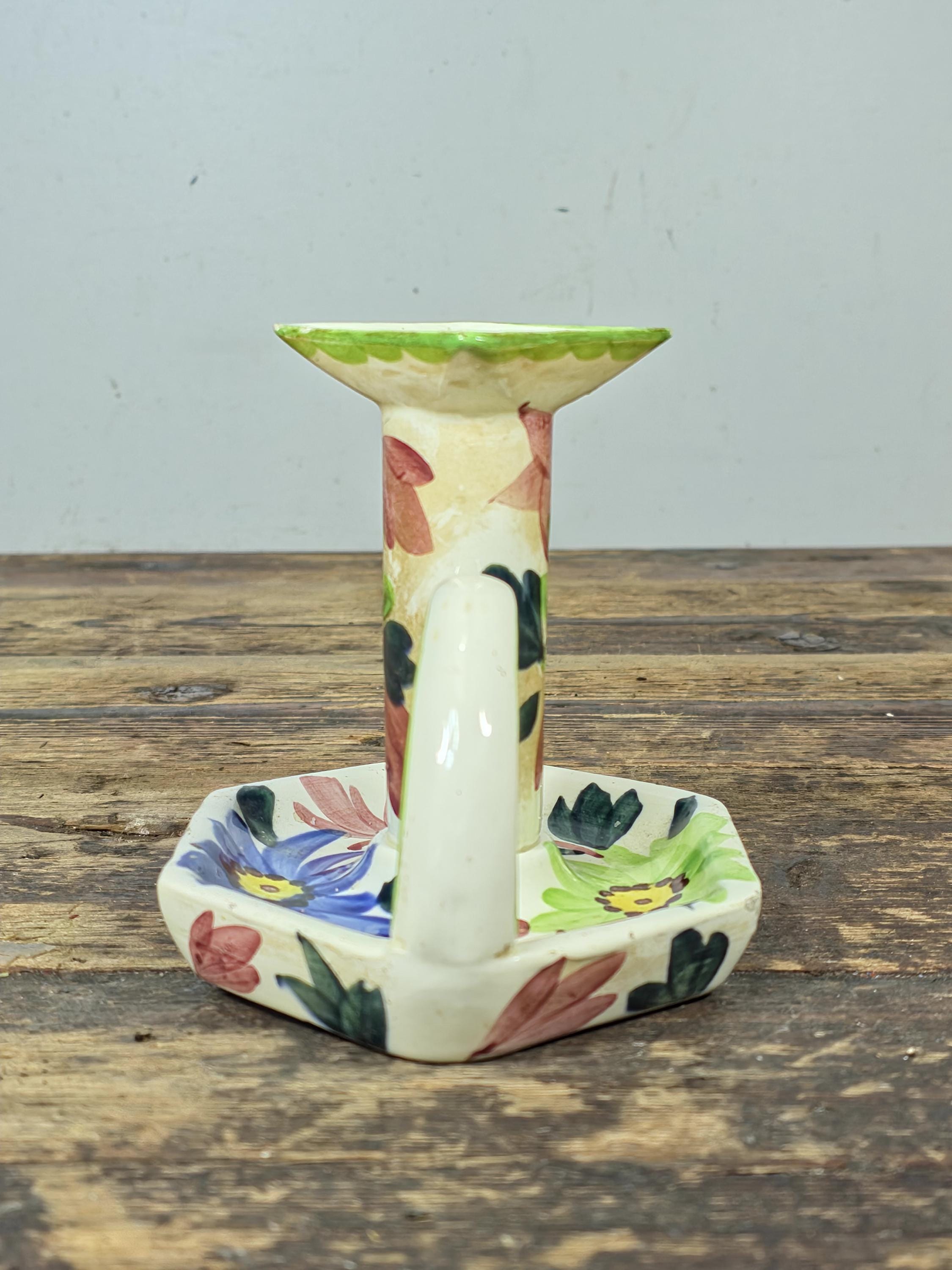 Vintage SMF Schramberg Handpainted Floral Chamberstick Candle Holder Germany