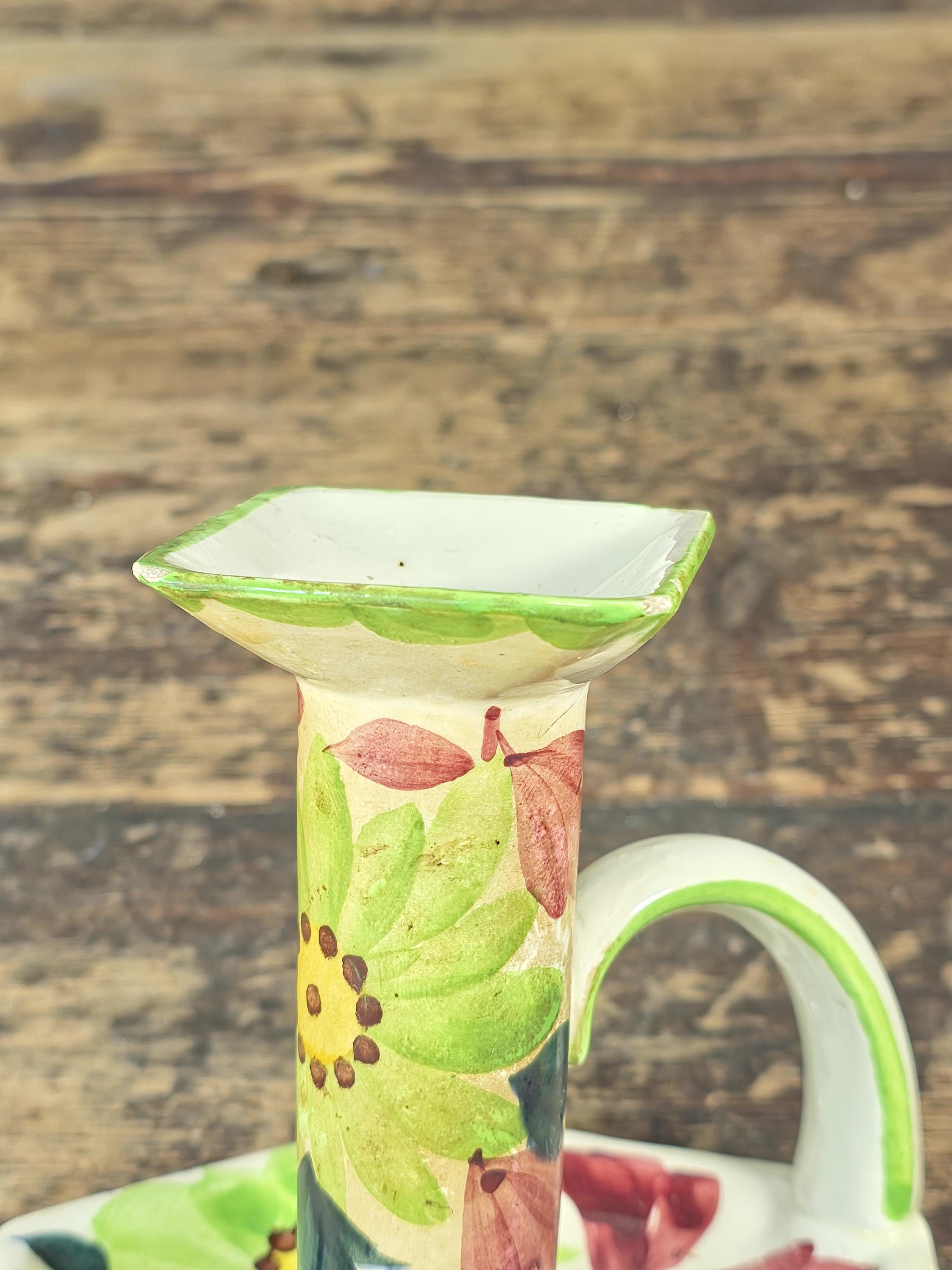 Vintage SMF Schramberg Handpainted Floral Chamberstick Candle Holder Germany