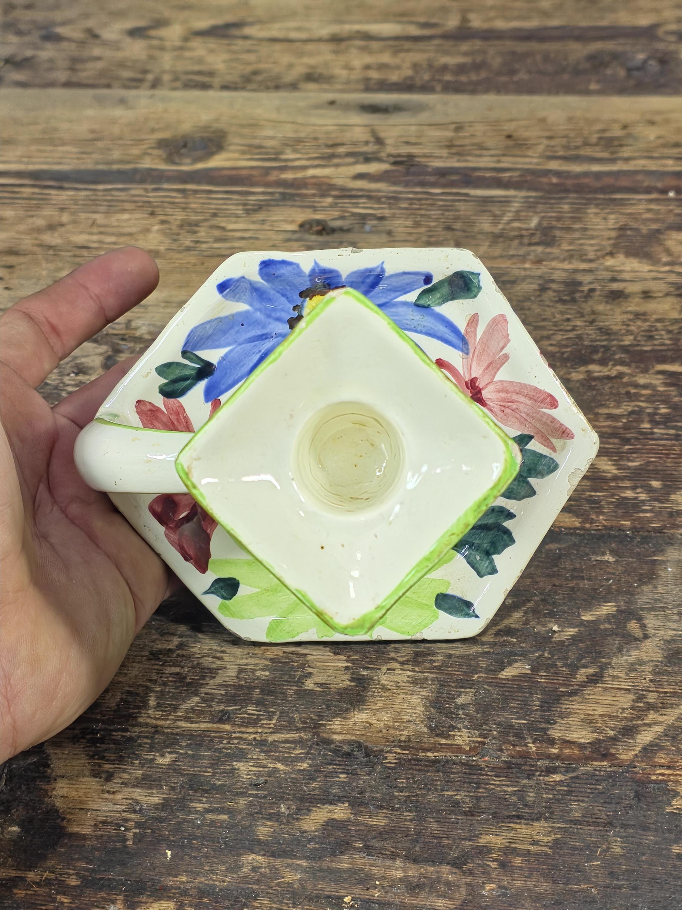 Vintage SMF Schramberg Handpainted Floral Chamberstick Candle Holder Germany