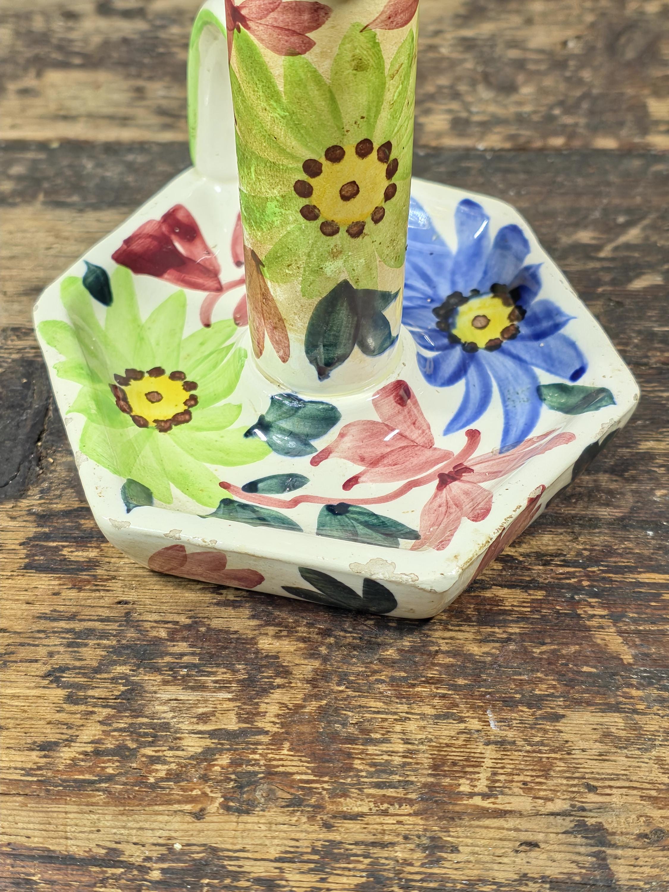 Vintage SMF Schramberg Handpainted Floral Chamberstick Candle Holder Germany