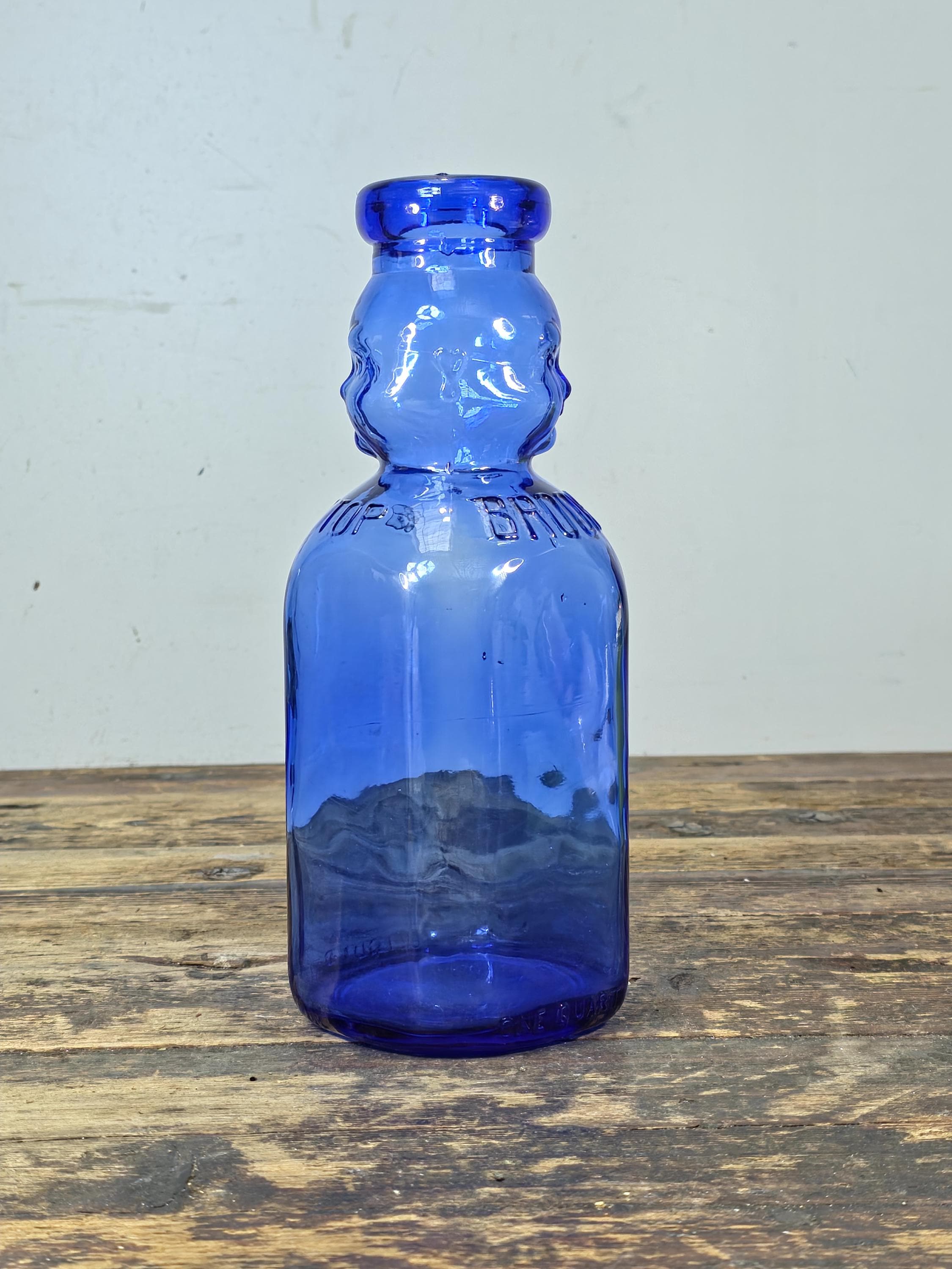 Brookfield Baby Top Cobalt Blue Glass Bottle 1 Quart – Vintage Figural Jar