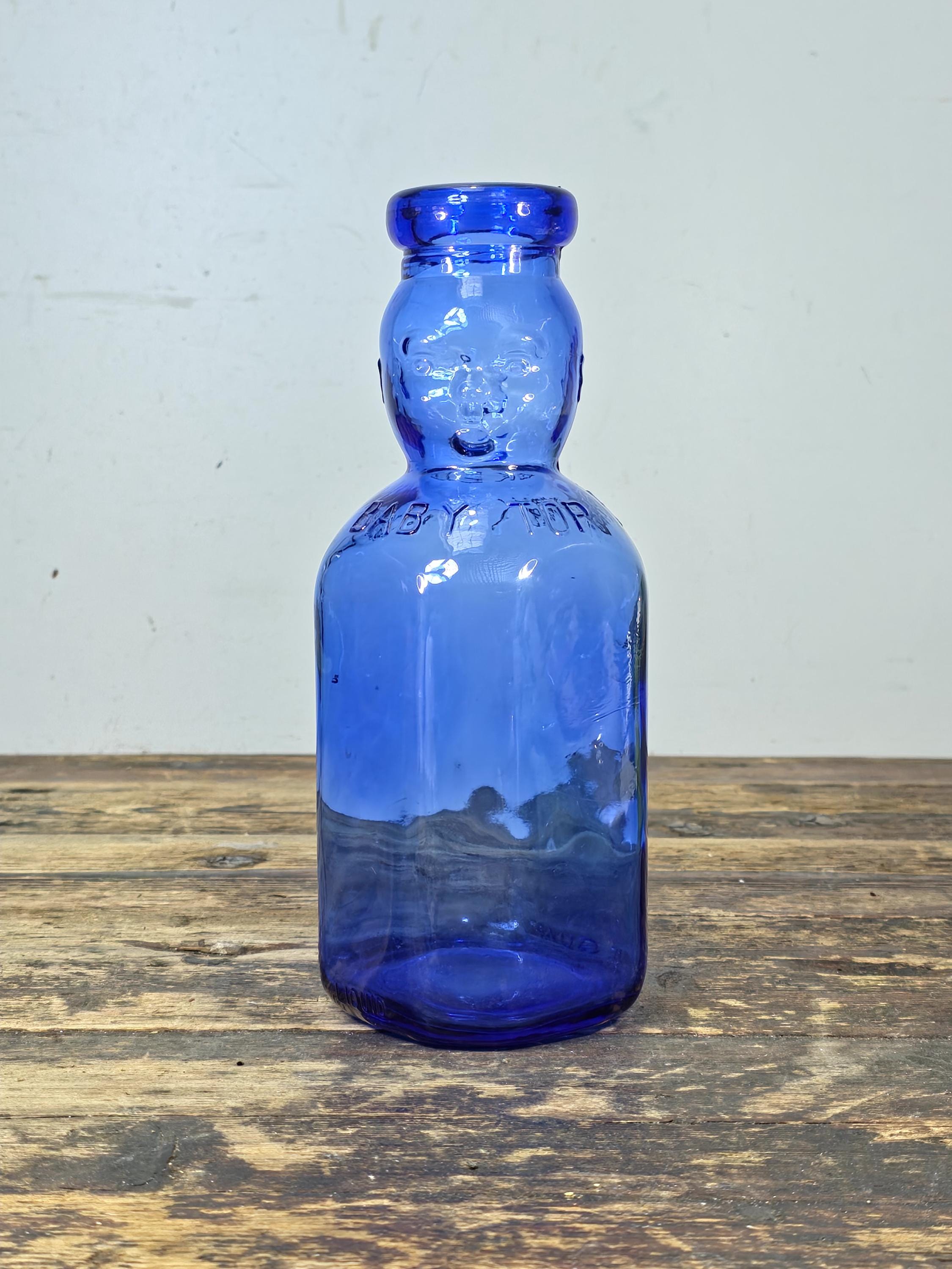 Brookfield Baby Top Cobalt Blue Glass Bottle 1 Quart – Vintage Figural Jar