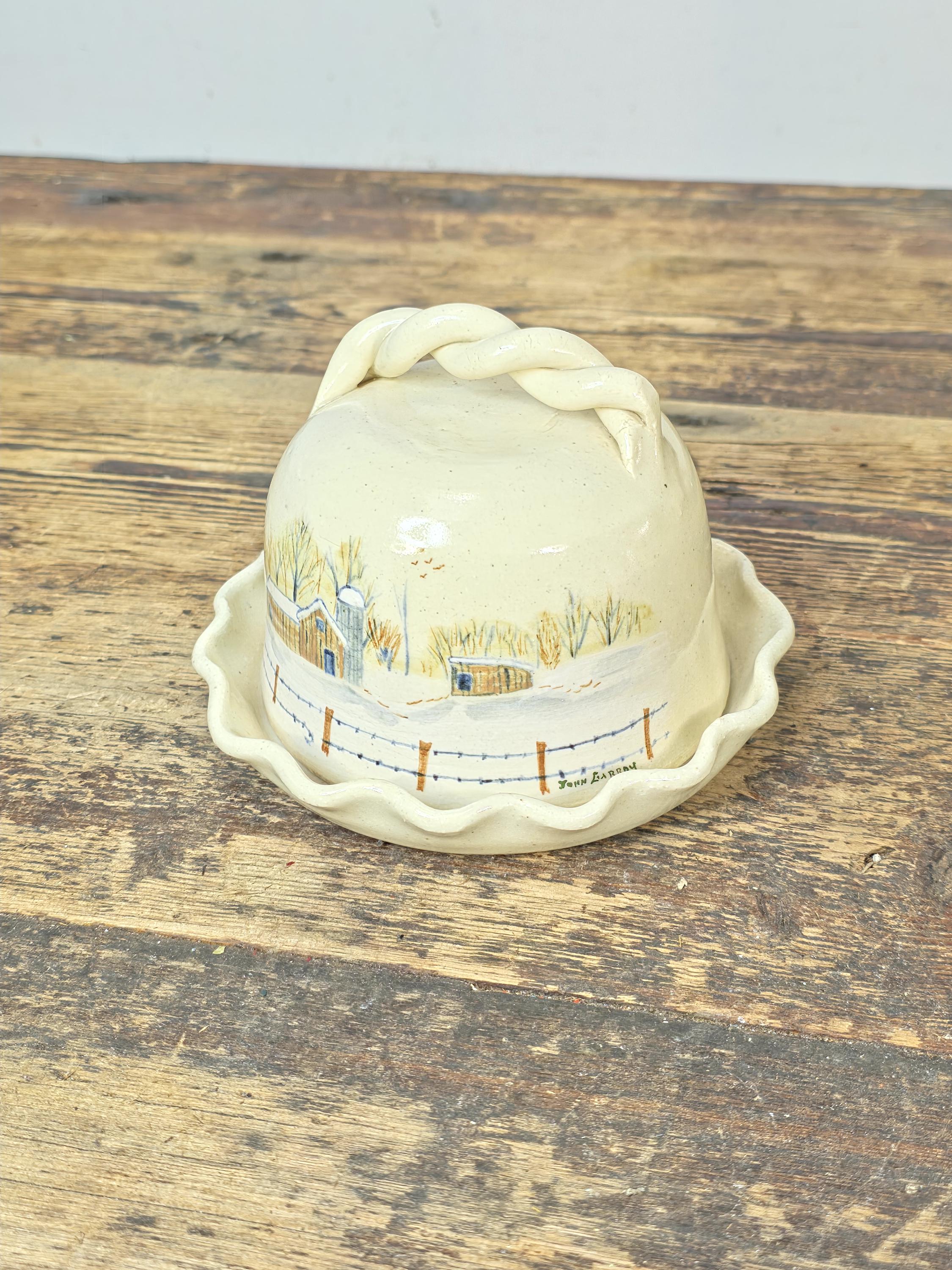 Handmade John Garrou Pottery Butter Dish Dome Old Fort NC Signed 1986