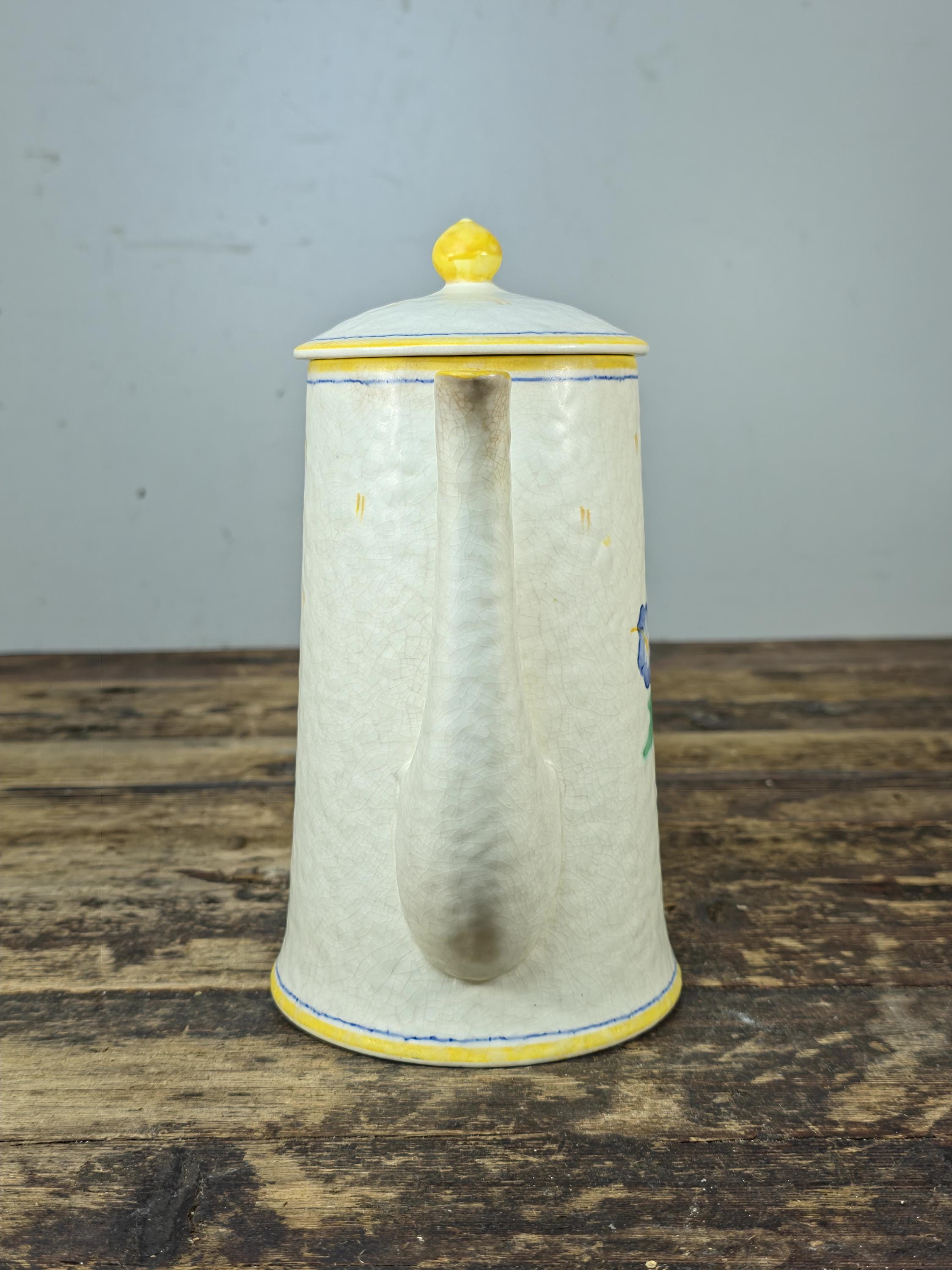 Crown Ducal Snow Glaze Coffee Pot 2lb Hand Painted Floral England Vintage