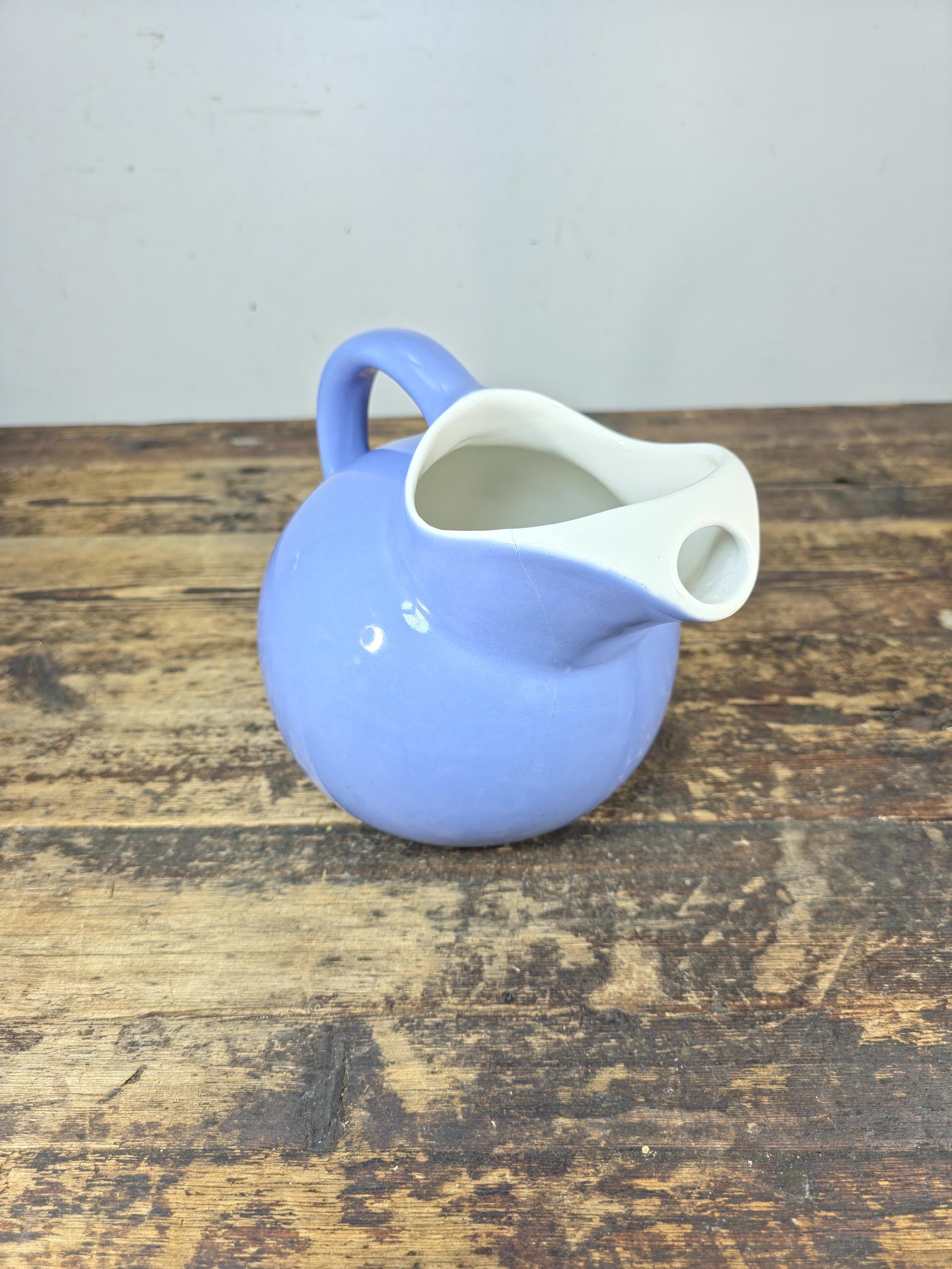 Vintage Coorsite No.937 Water Pitcher Lavender White Ceramic Jug Hairline Crack