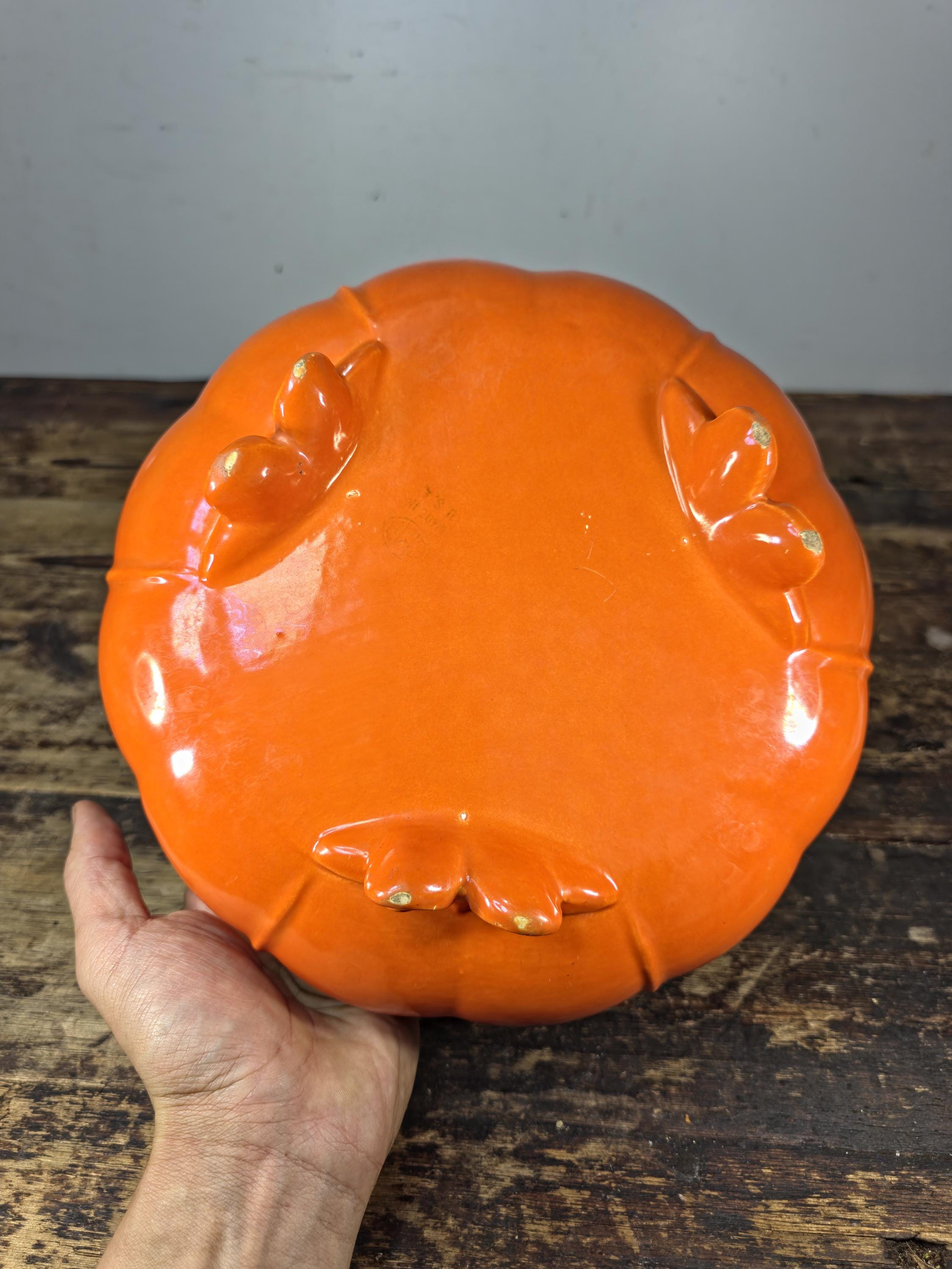 Vintage GMB USA Footed Ceramic Bowl / Planter – Orange Mid-Century