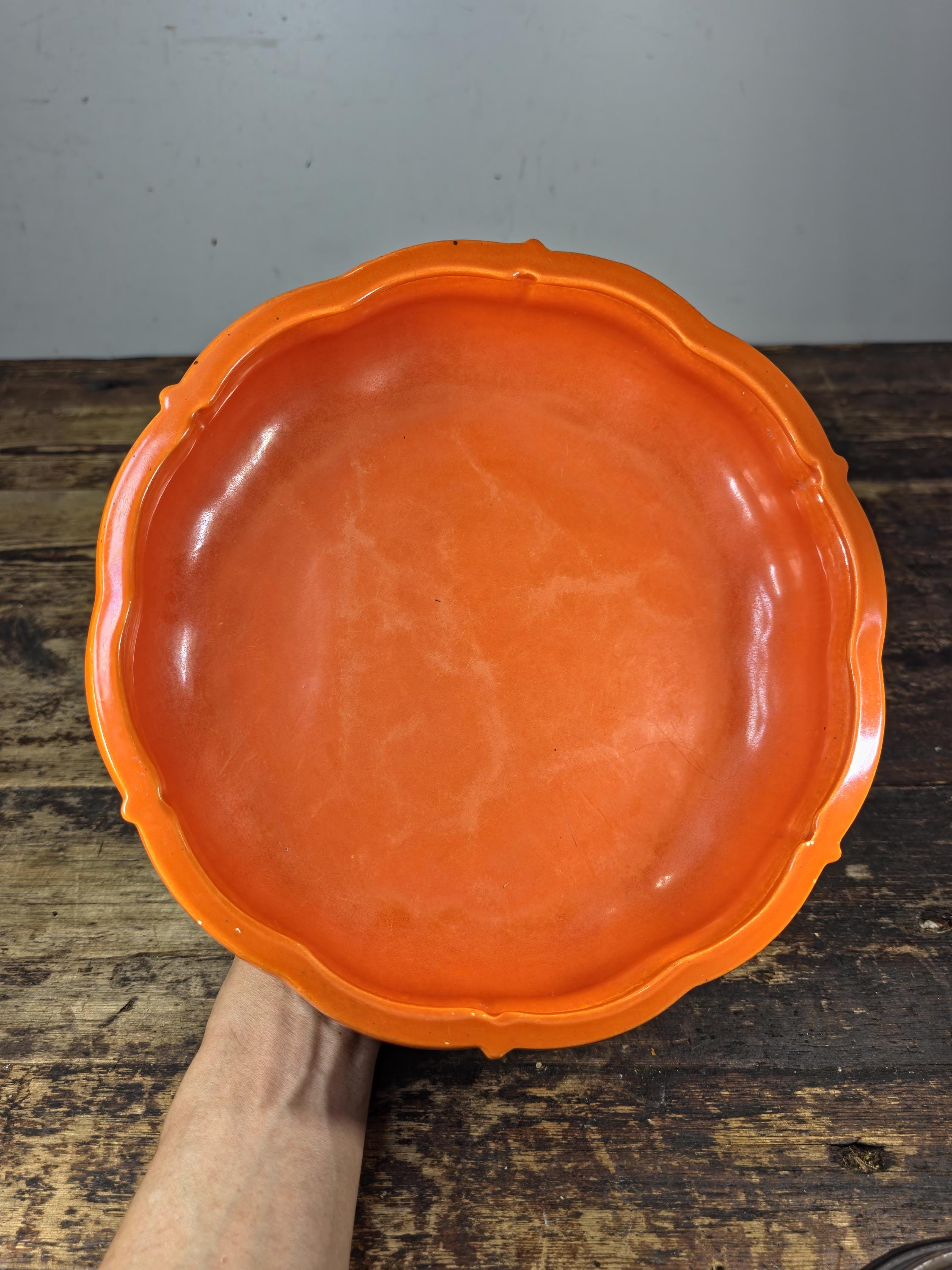 Vintage GMB USA Footed Ceramic Bowl / Planter – Orange Mid-Century