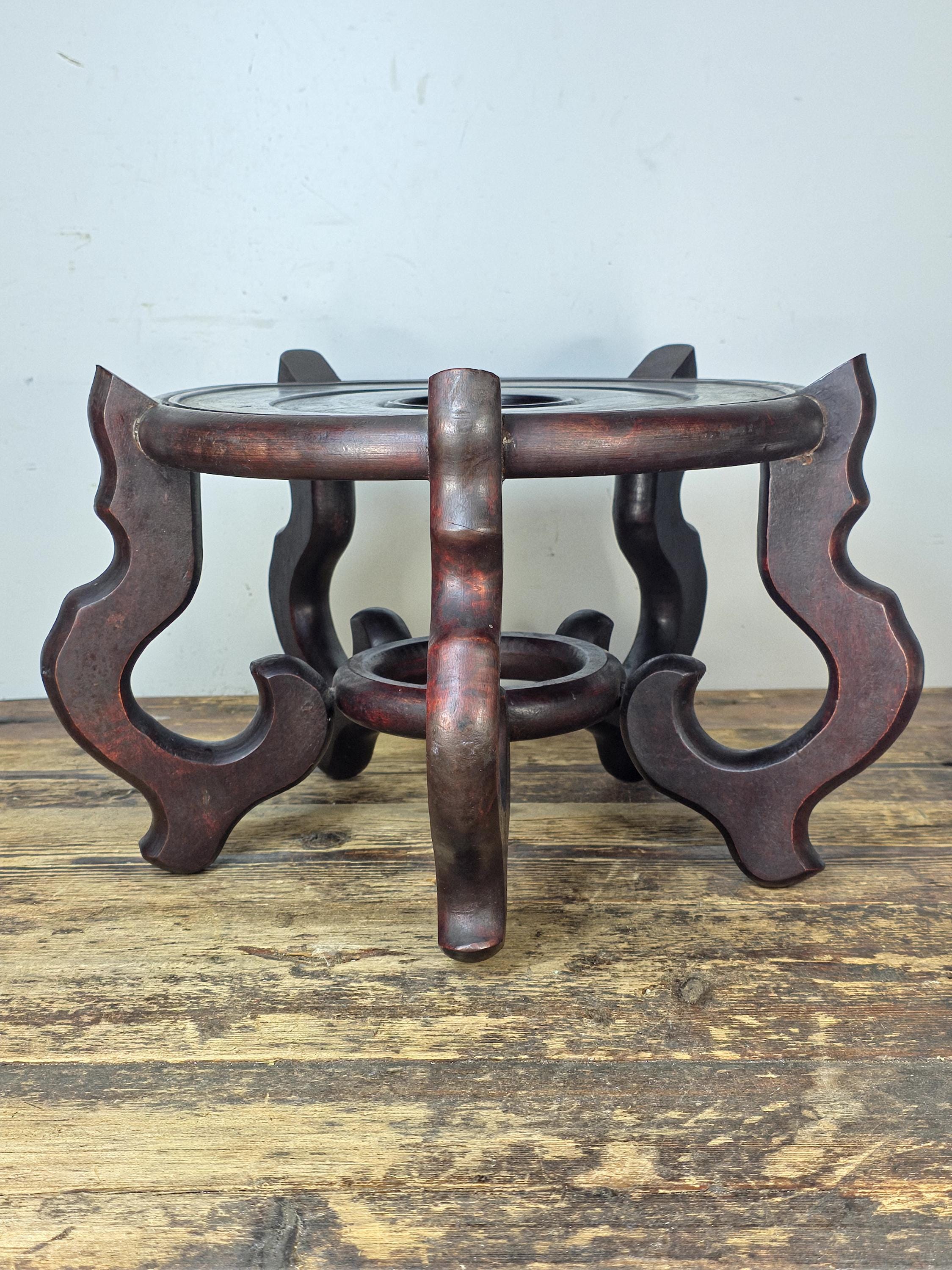 Vintage Asian Carved Wood Display Stand 15" Large Base – Usable Space 11"
