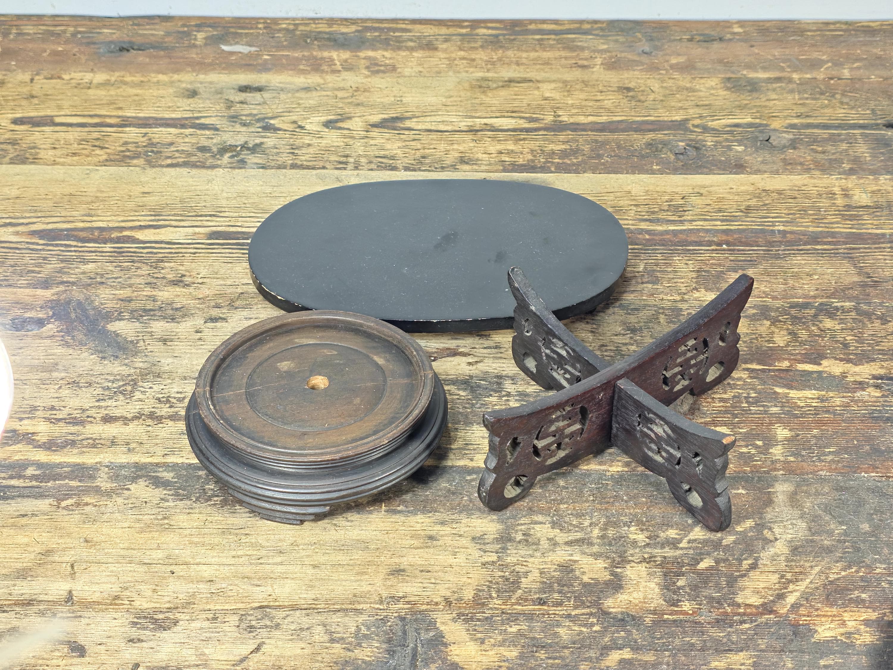 Small Asian Mixed Display Stands Set – Chinese & Japanese Wood Bases (3 pcs)