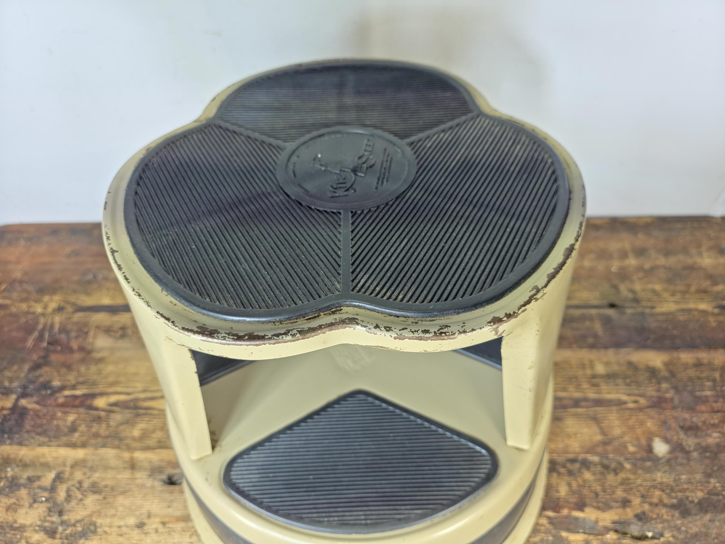 Vintage KIK-STEP Rolling Step Stool Beige Black Industrial 1980s USA