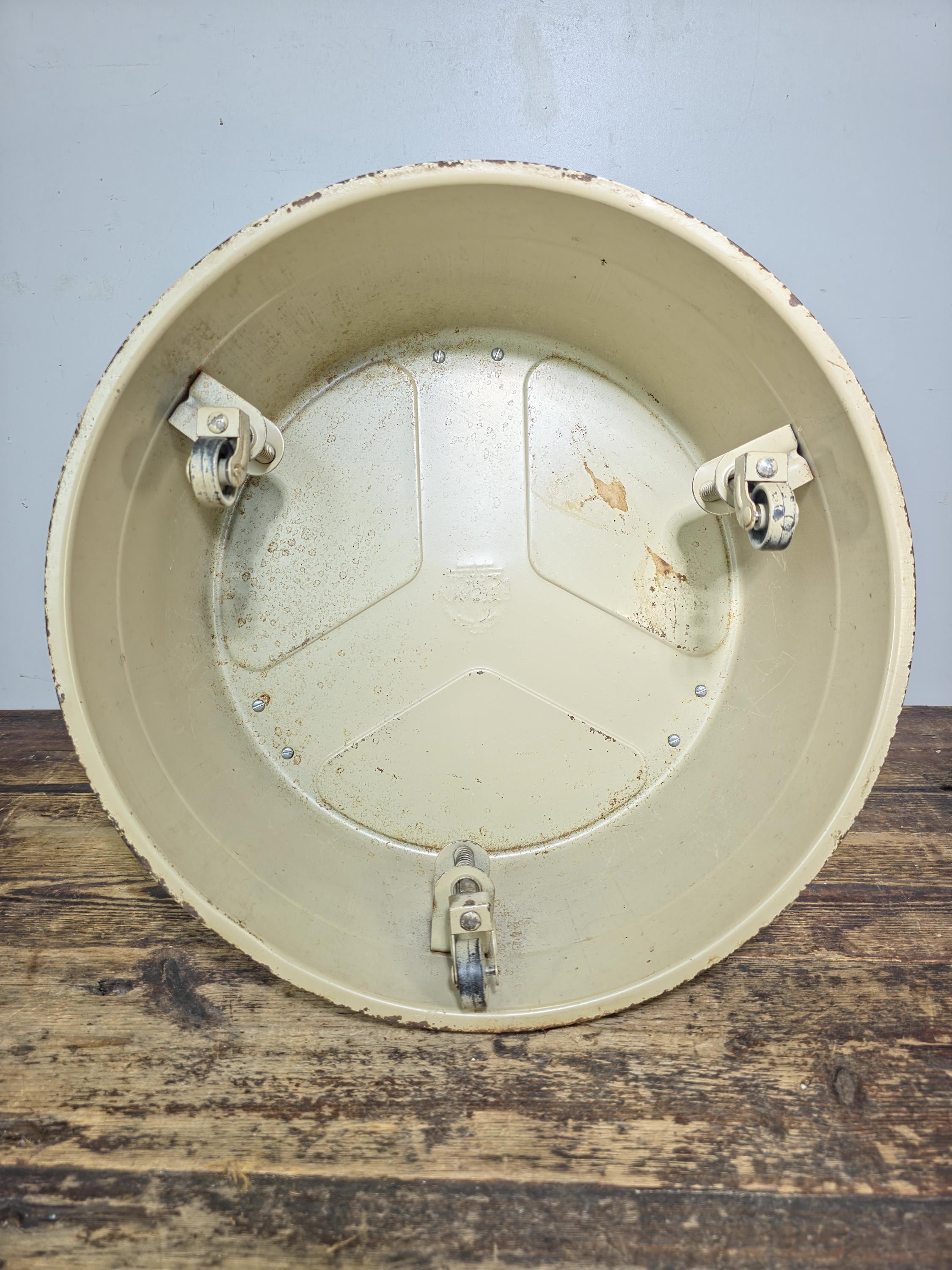 Vintage KIK-STEP Rolling Step Stool Beige Black Industrial 1980s USA