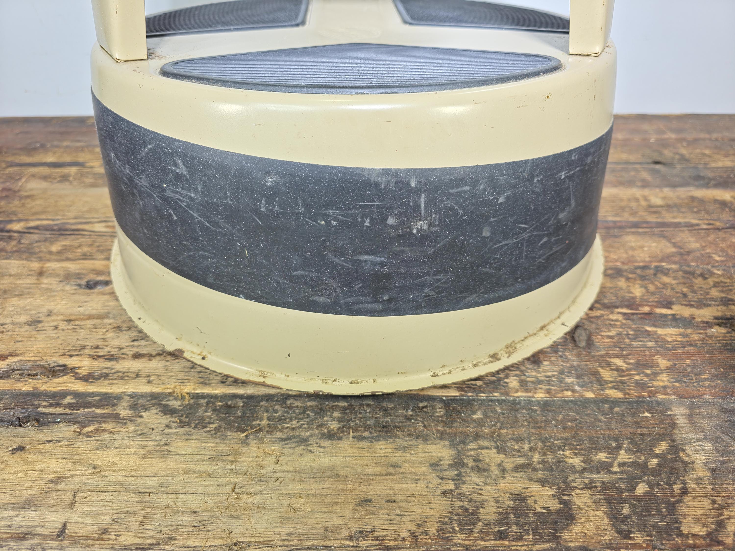 Vintage KIK-STEP Rolling Step Stool Beige Black Industrial 1980s USA