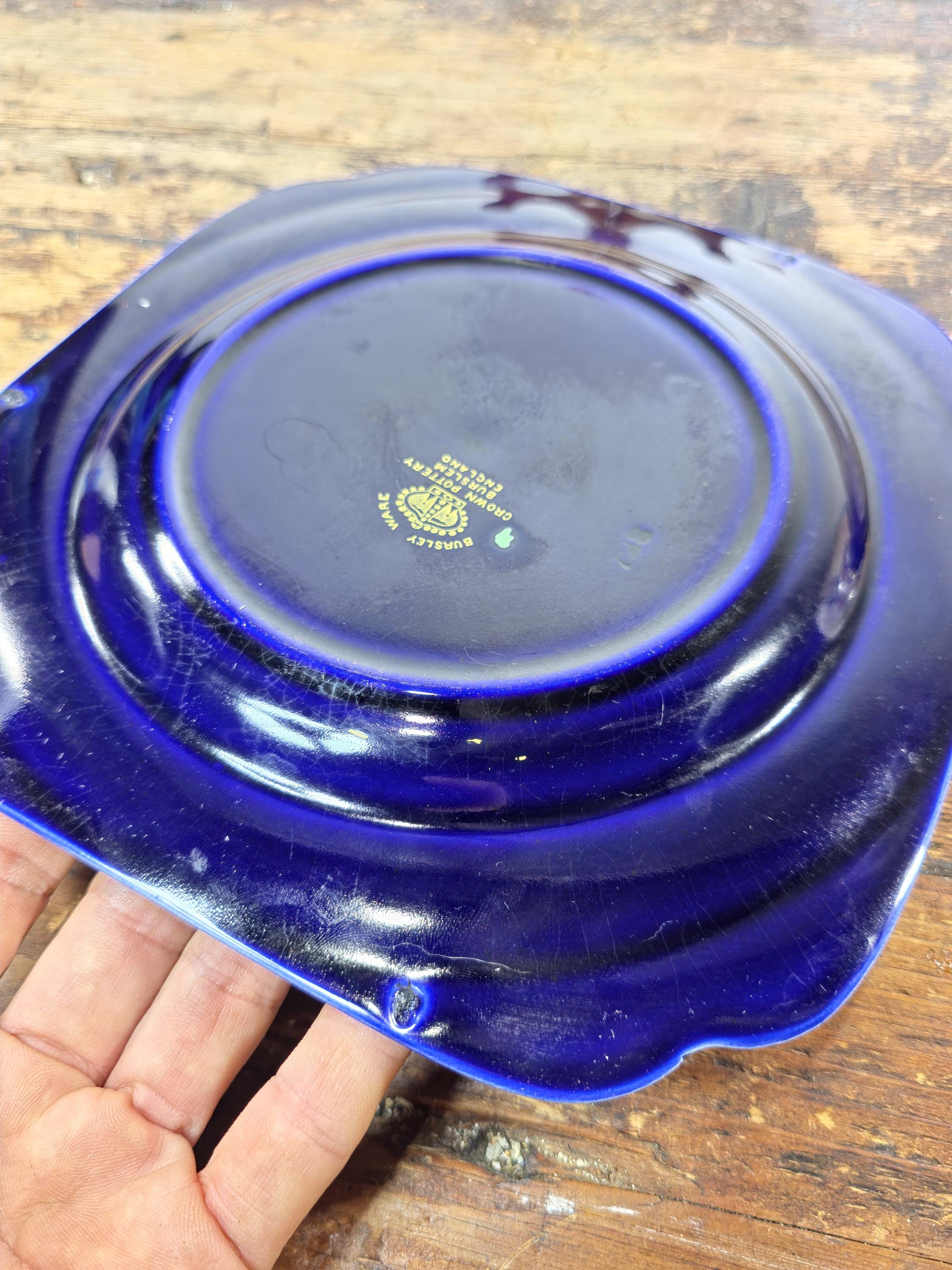 Burleigh Ware Cobalt Blue Gilt Cabinet Plates Set of 3 Crown Pottery England