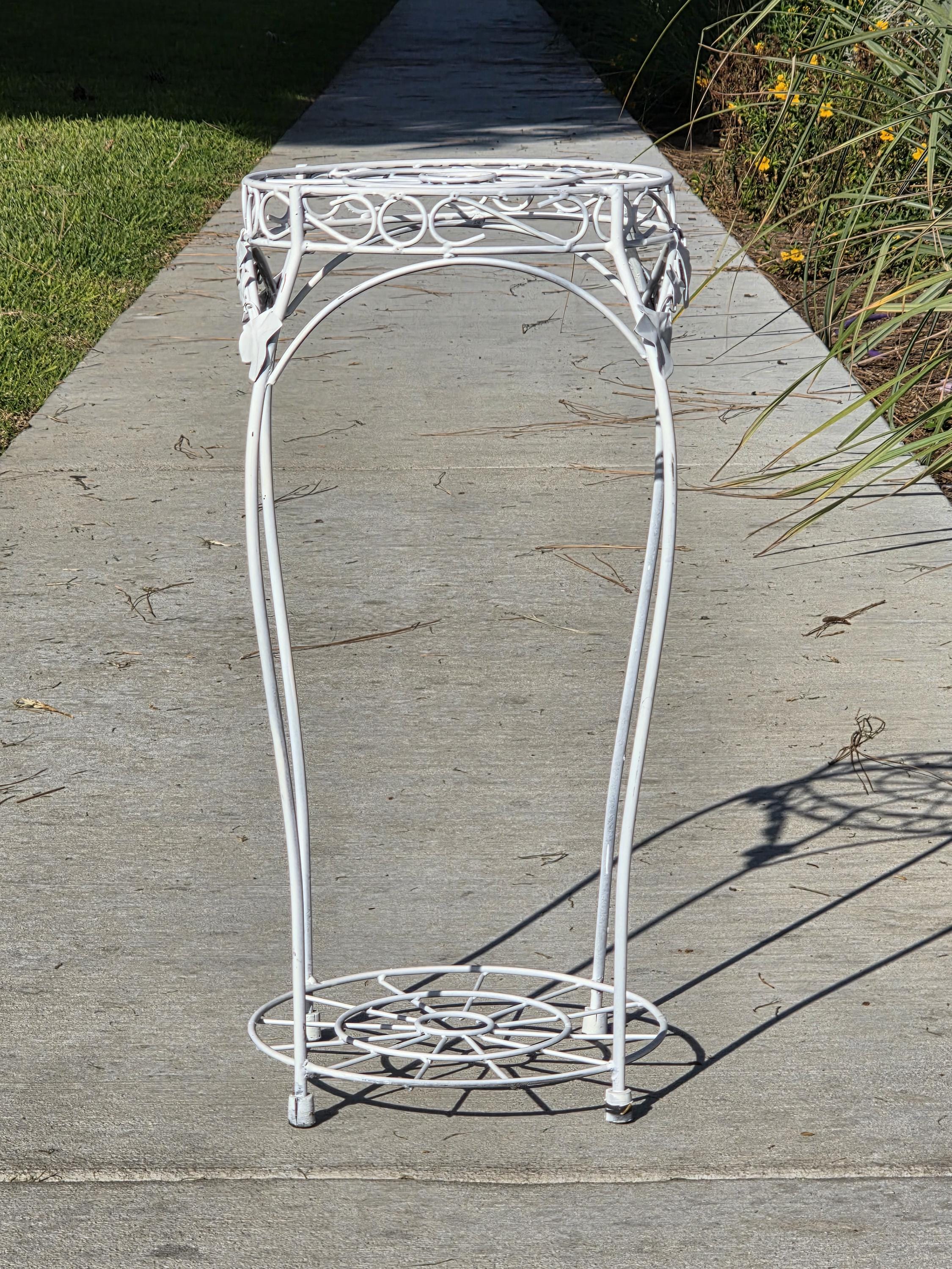 On Hold/ Vintage White Wire Metal Plant Stand with Ivy Accents – 22"H