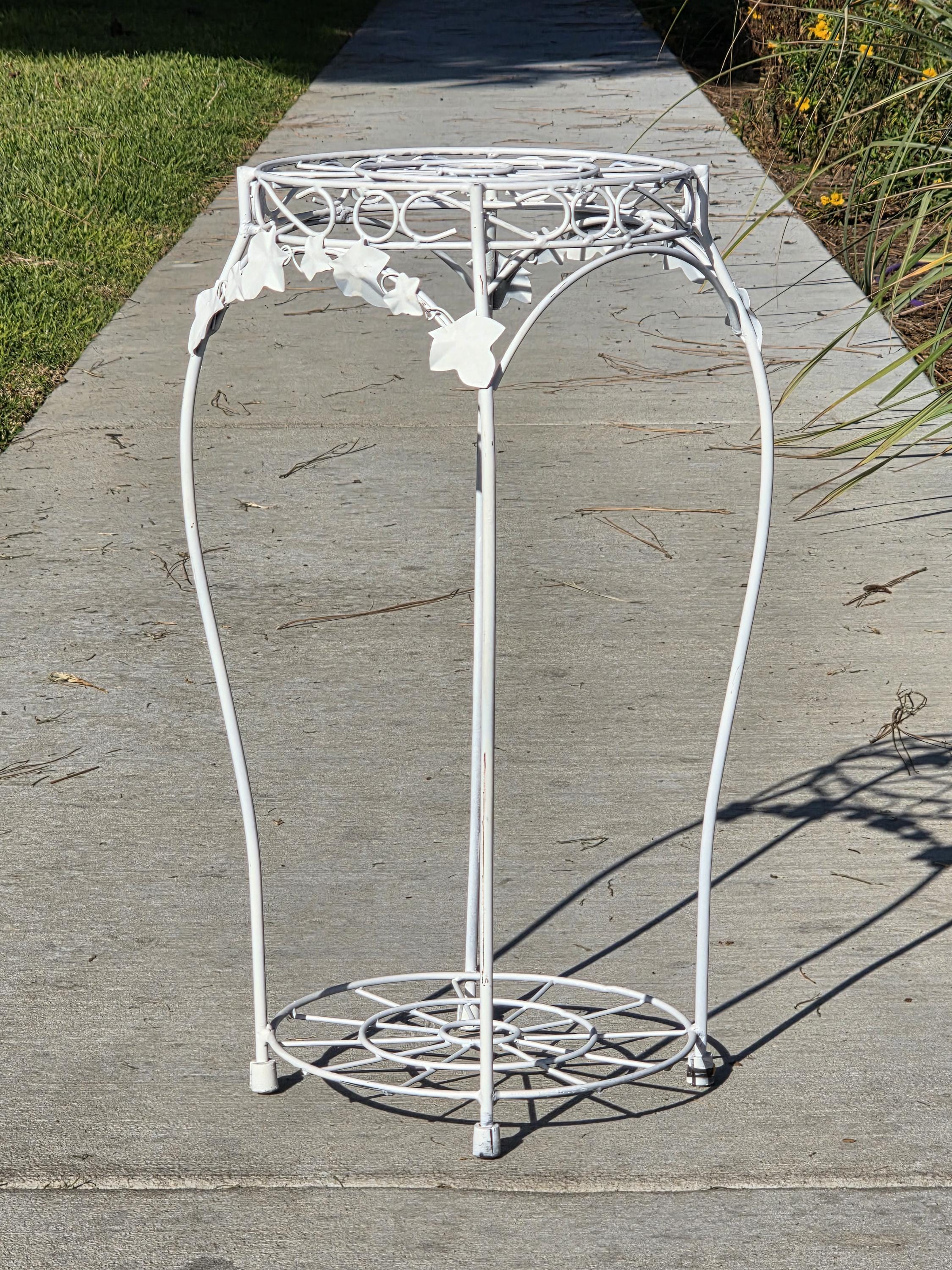 On Hold/ Vintage White Wire Metal Plant Stand with Ivy Accents – 22"H
