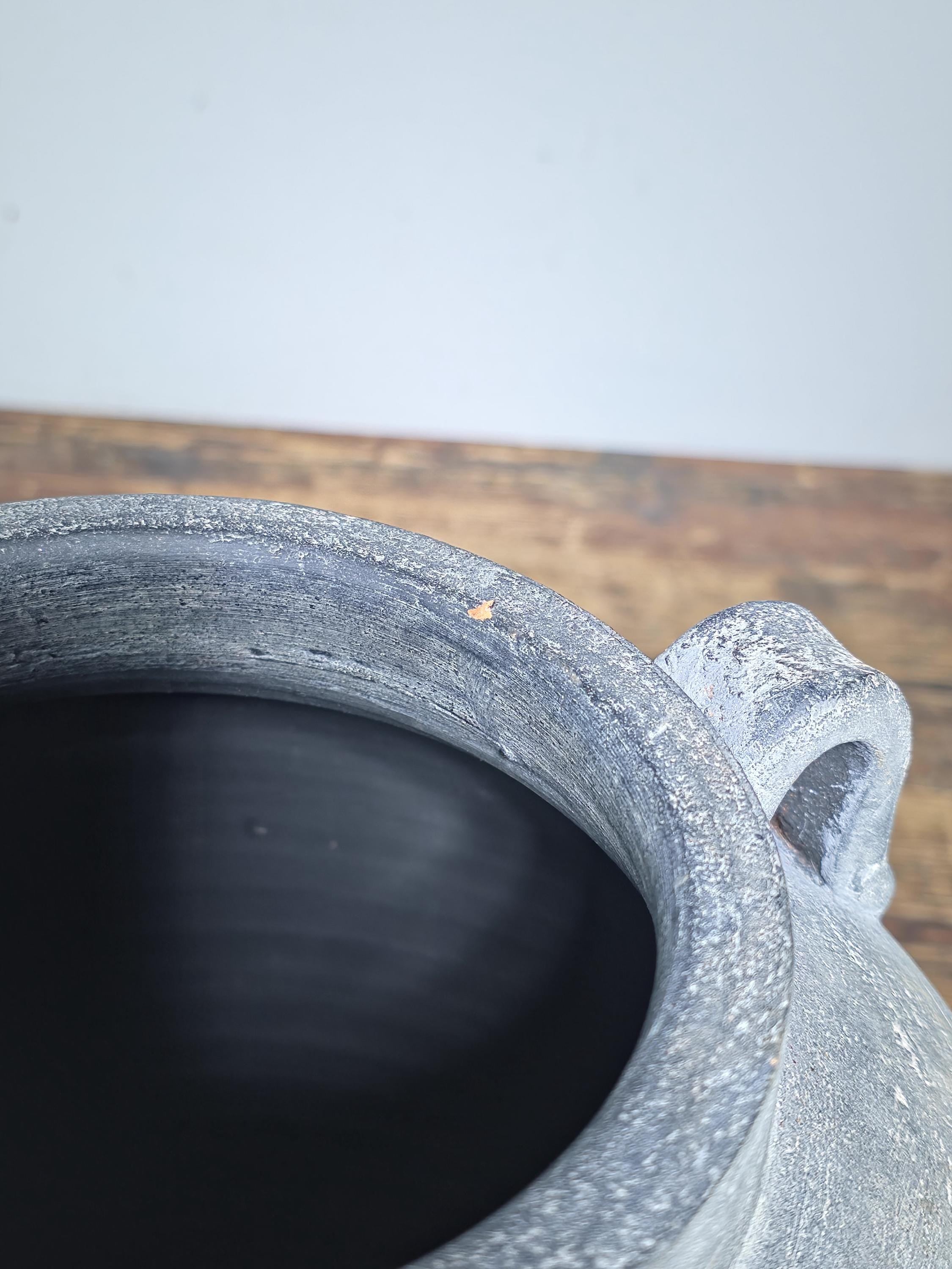 Large 13" Charcoal Terracotta Clay Pot – Amphora Style 4-Handle Garden Planter