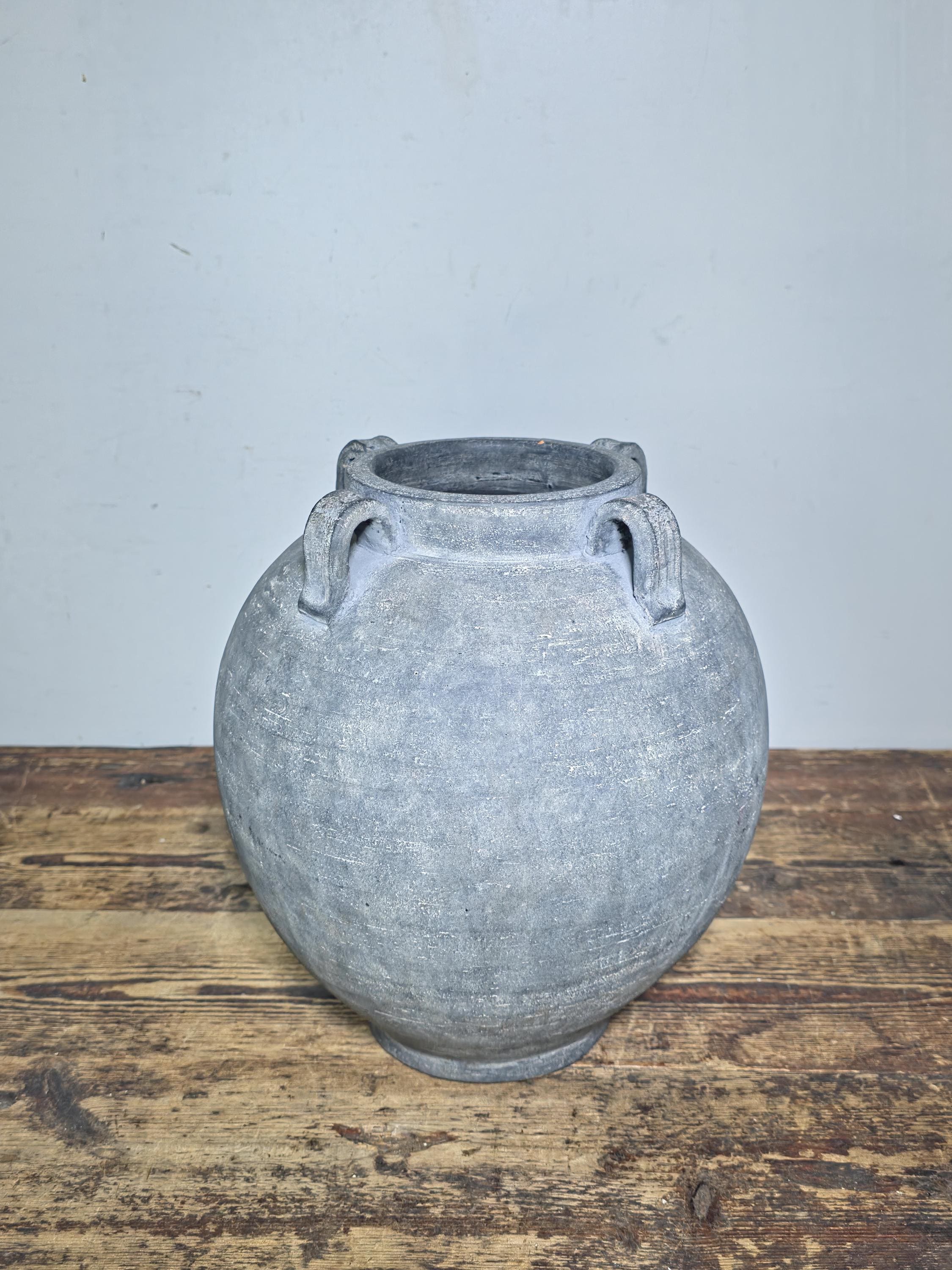 Large 13" Charcoal Terracotta Clay Pot – Amphora Style 4-Handle Garden Planter