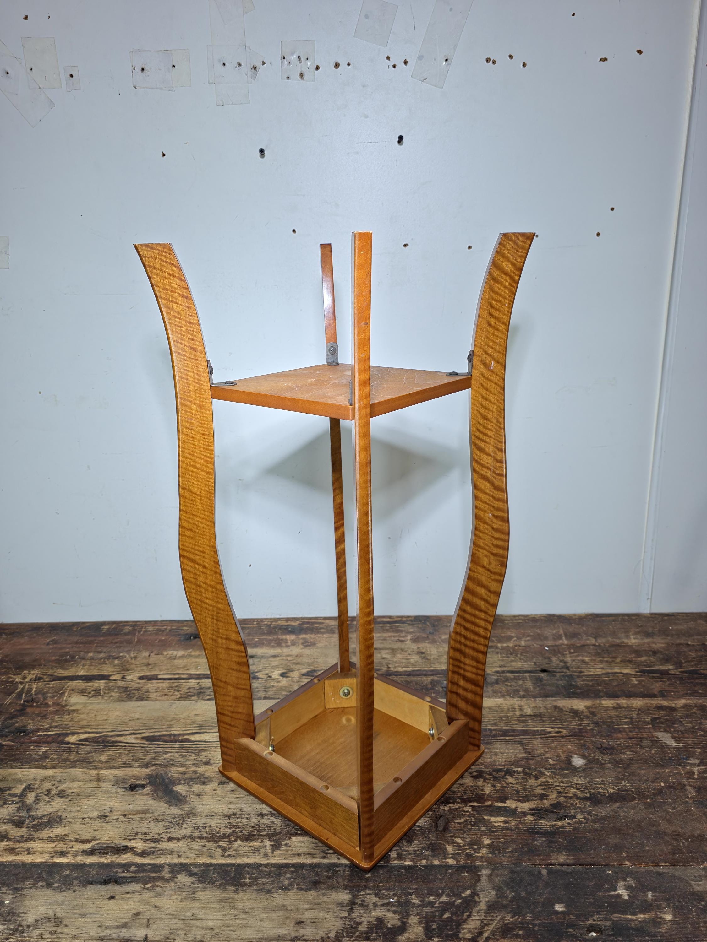 Vintage Mid-Century Style Tiger Maple Finish Pedestal Plant Stand 2-Tier 24.5"
