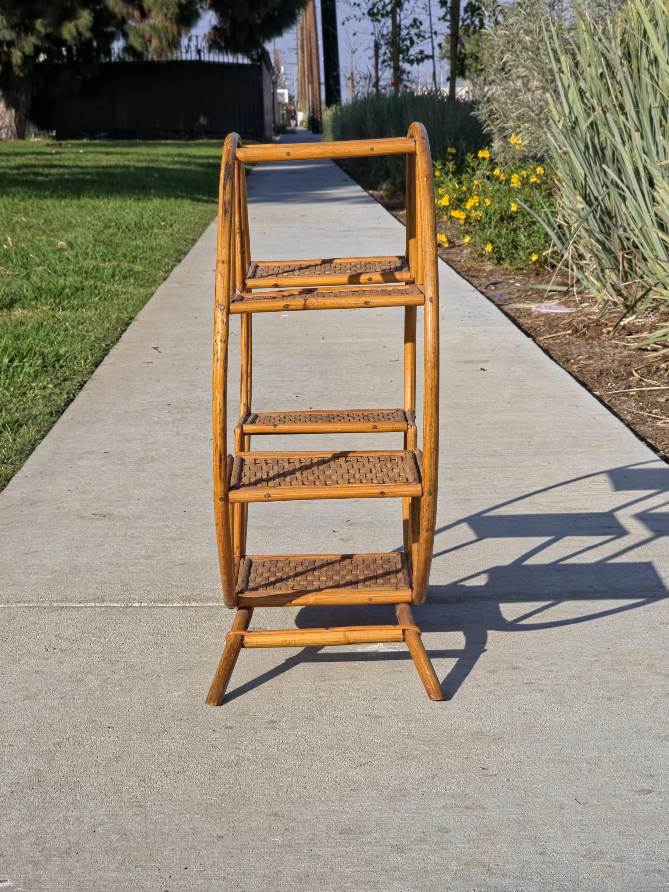 Rare 1930s-50s Boho Rattan Circle Shelf | 6-Tier Wicker Plant Stand Masterpiece