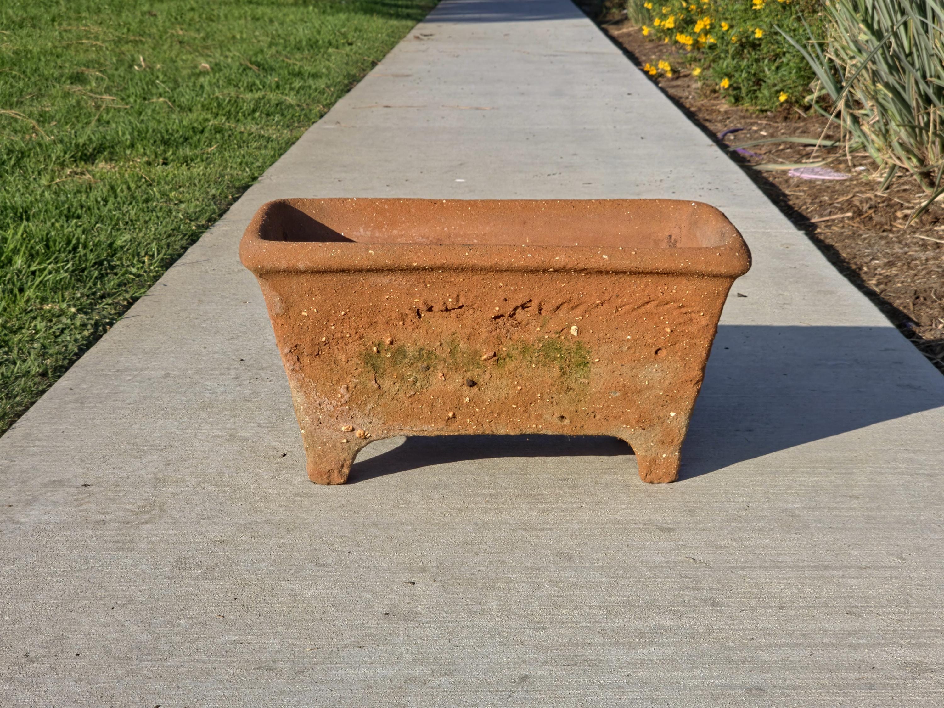 Large Vintage Mexican Terracotta Planter Footed Rustic Garden Pot 21" Weathered