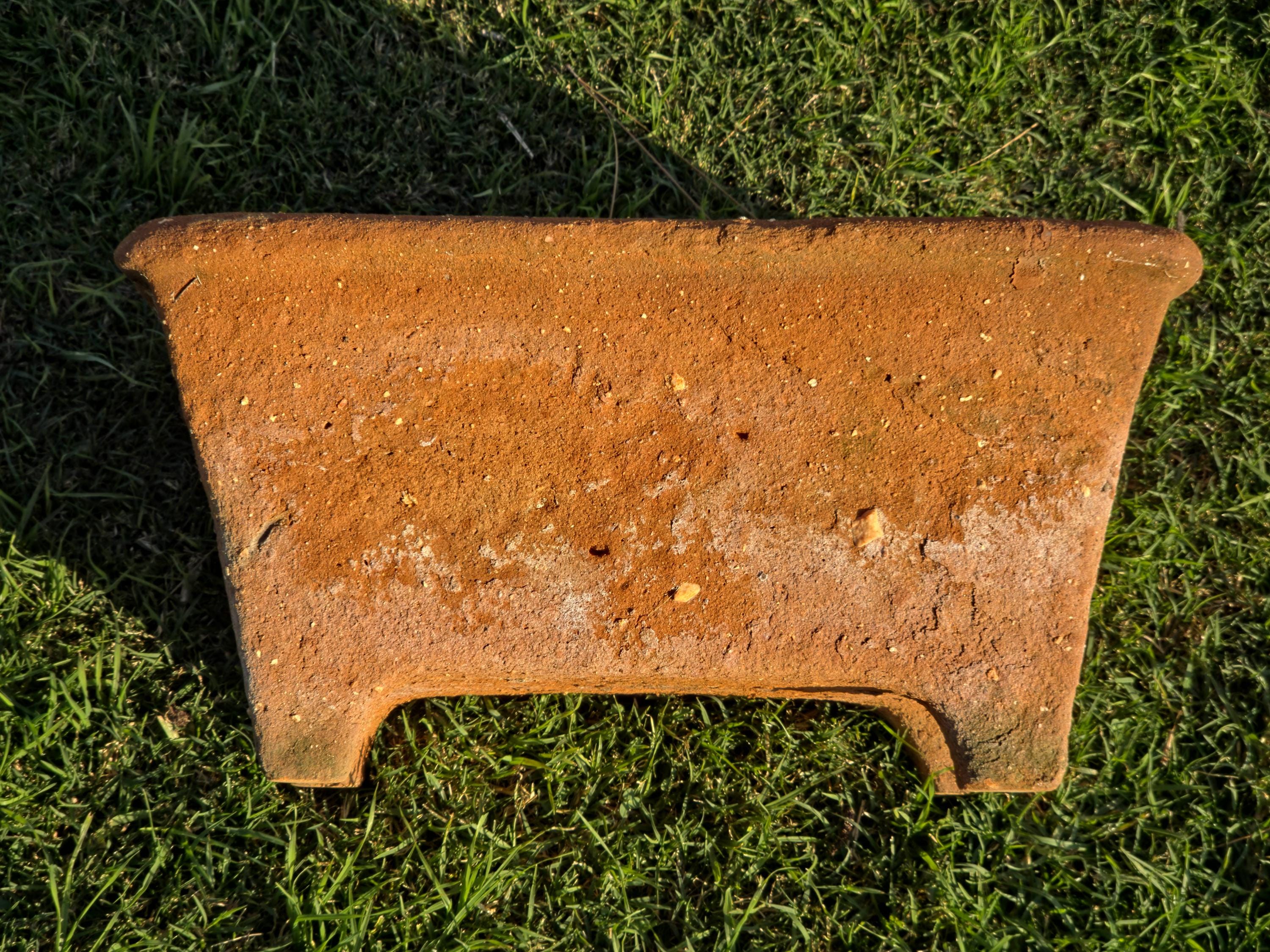 Large Vintage Mexican Terracotta Planter Footed Rustic Garden Pot 21" Weathered