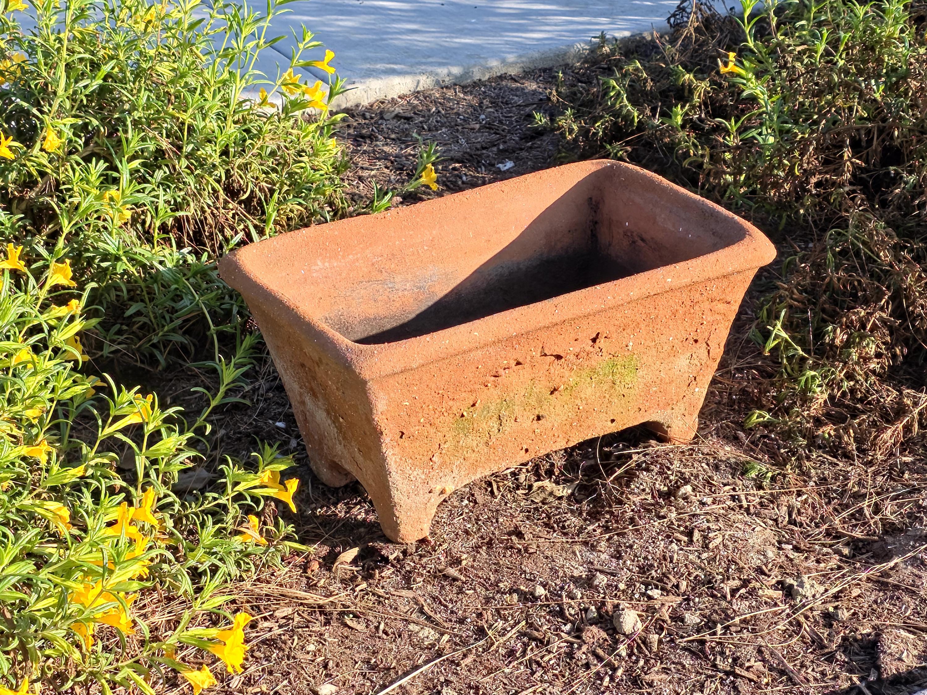 Large Vintage Mexican Terracotta Planter Footed Rustic Garden Pot 21" Weathered