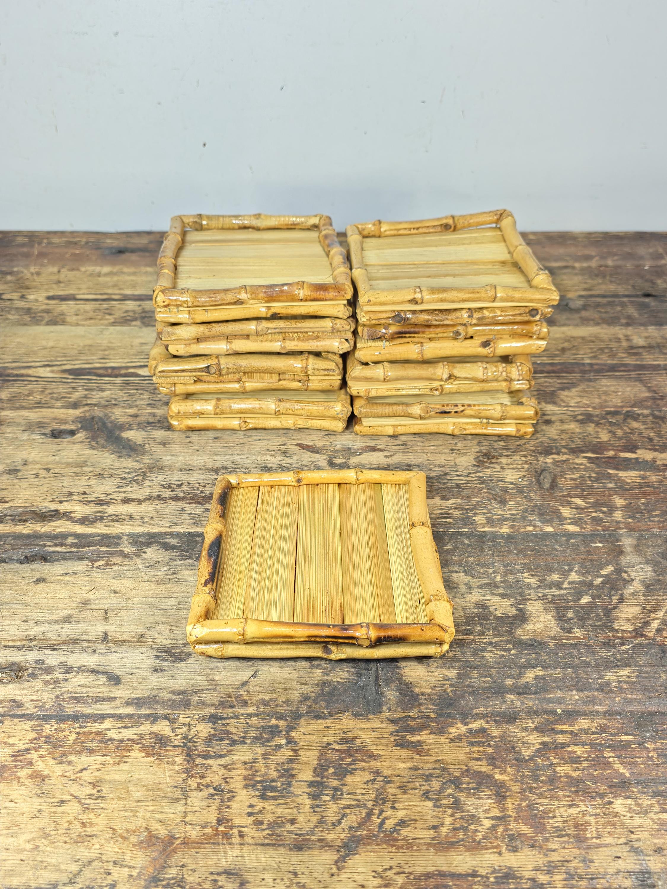 Vintage Handmade Bamboo Square Tray – 5.5" Natural Display Stand / Coaster