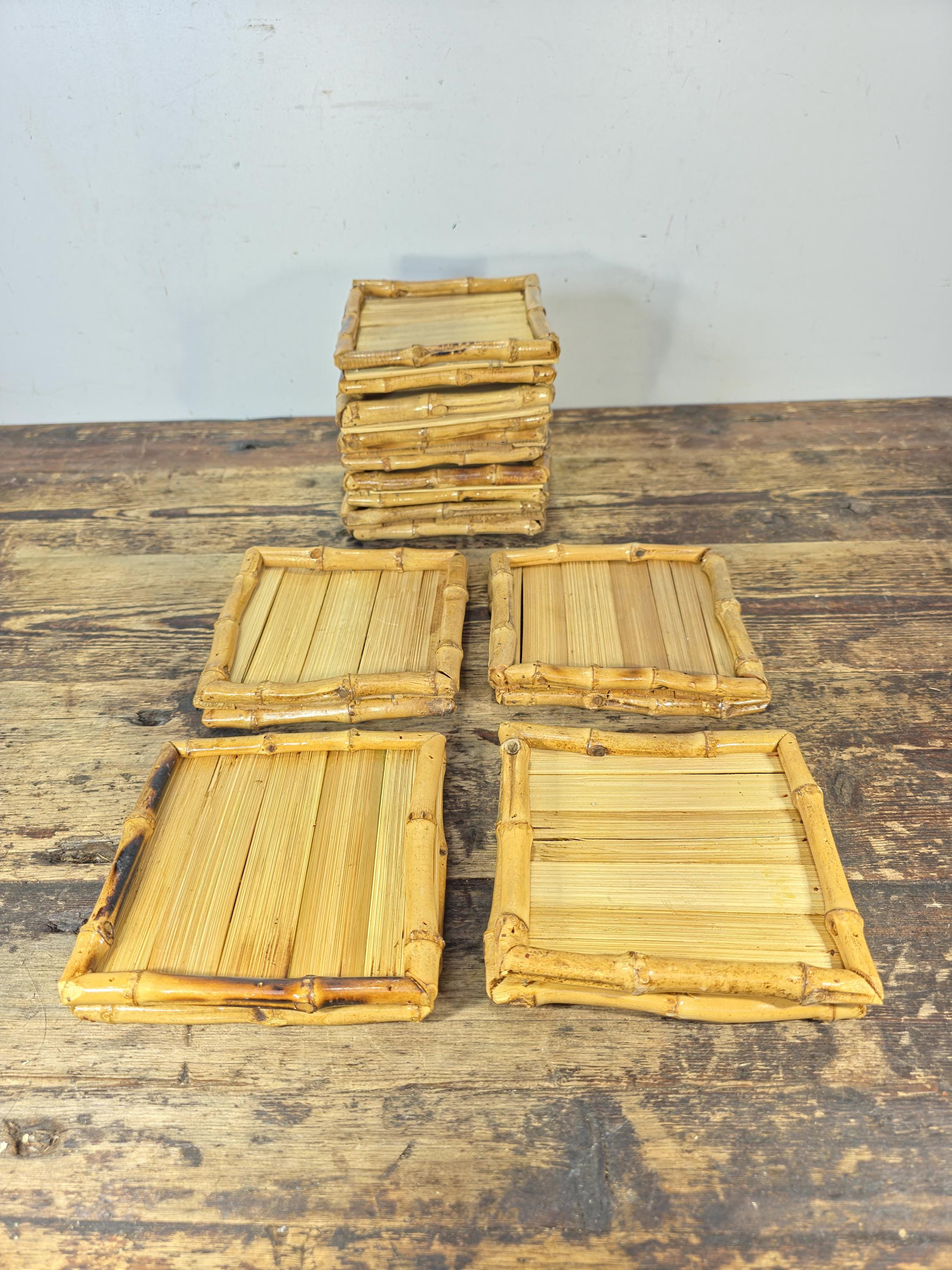 Vintage Handmade Bamboo Square Tray – 5.5" Natural Display Stand / Coaster