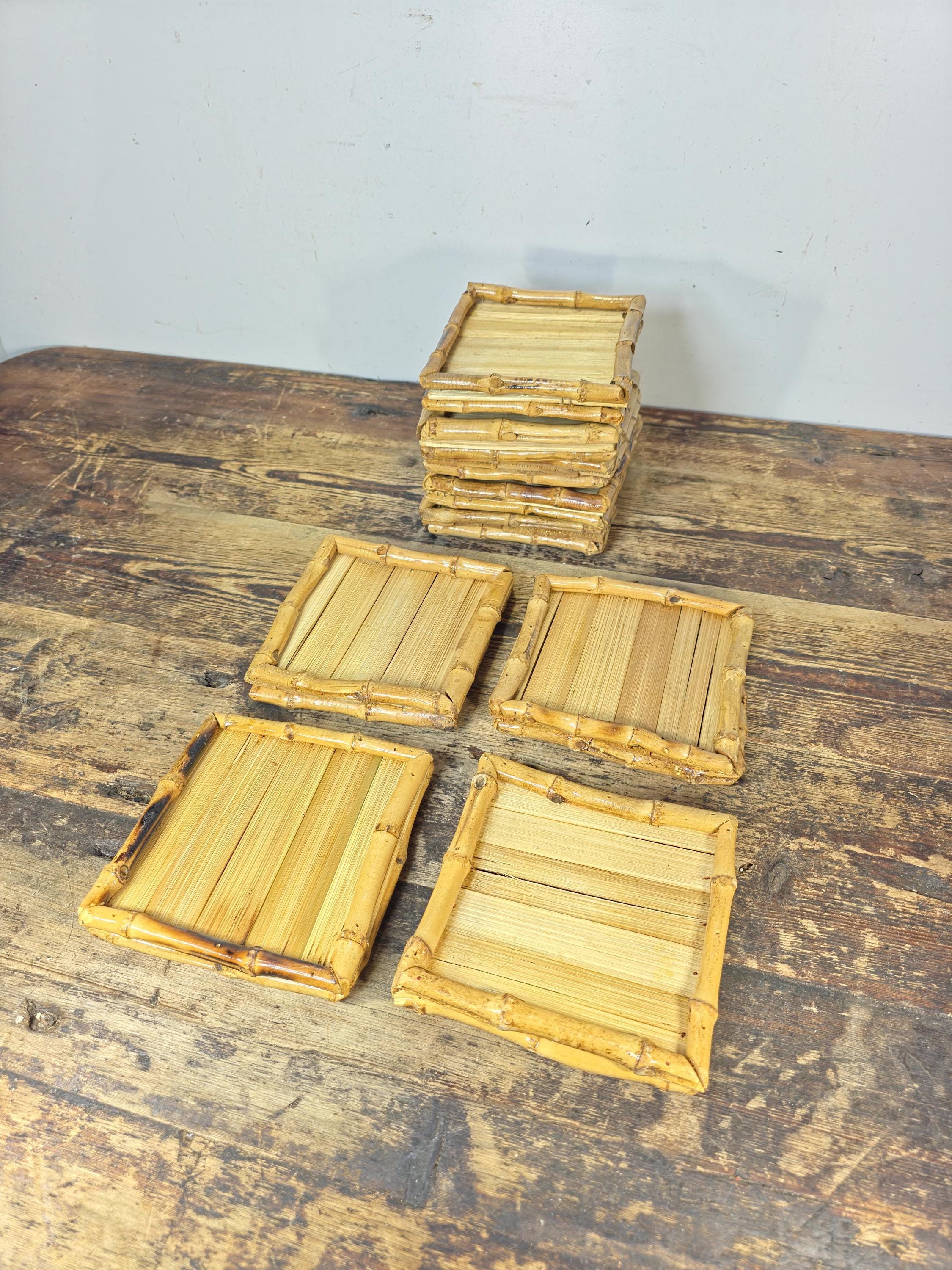 Vintage Handmade Bamboo Square Tray – 5.5" Natural Display Stand / Coaster