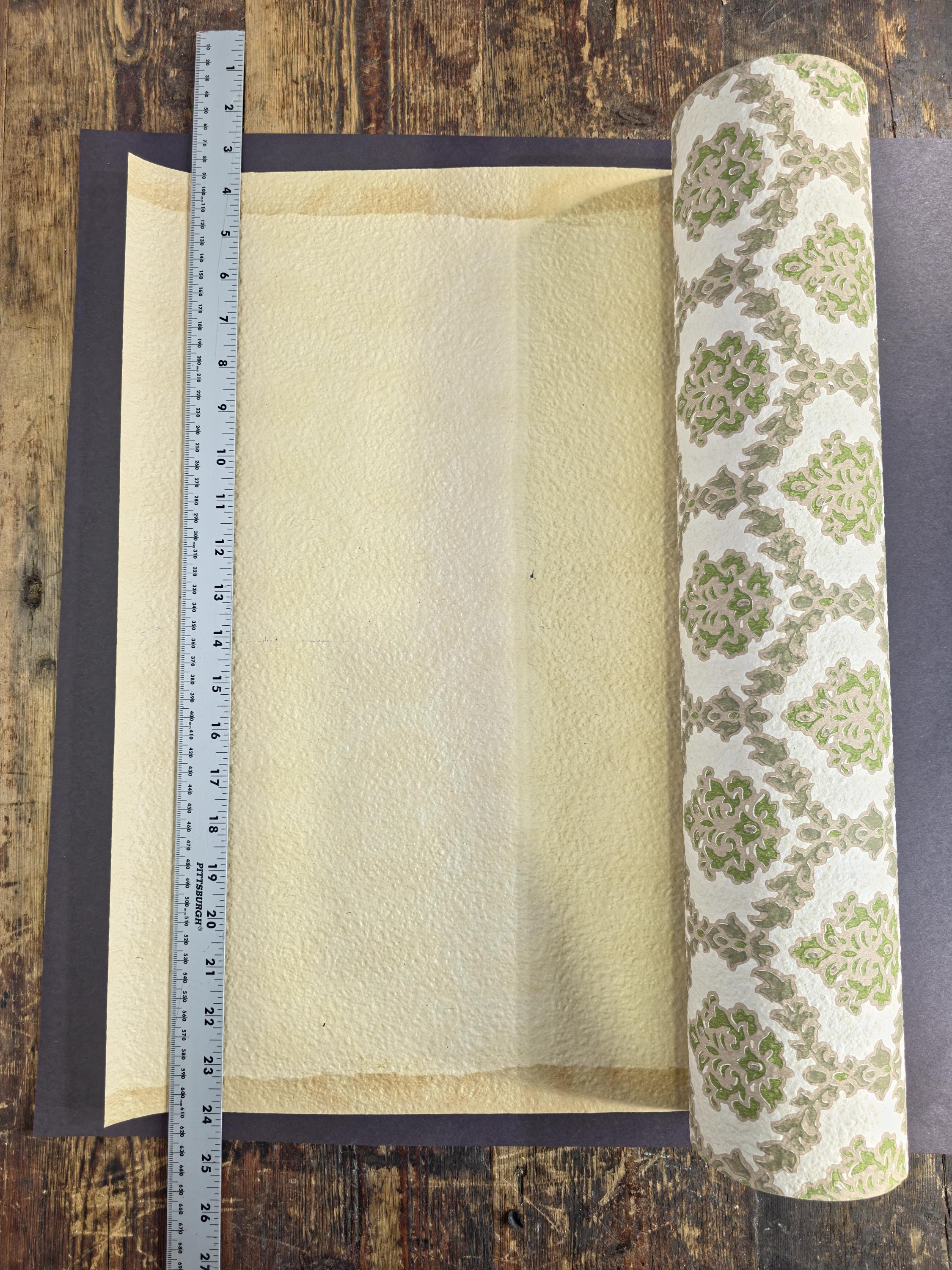 Authentic 1970s Vintage Wallpaper | Green & Gray Floral Geometric