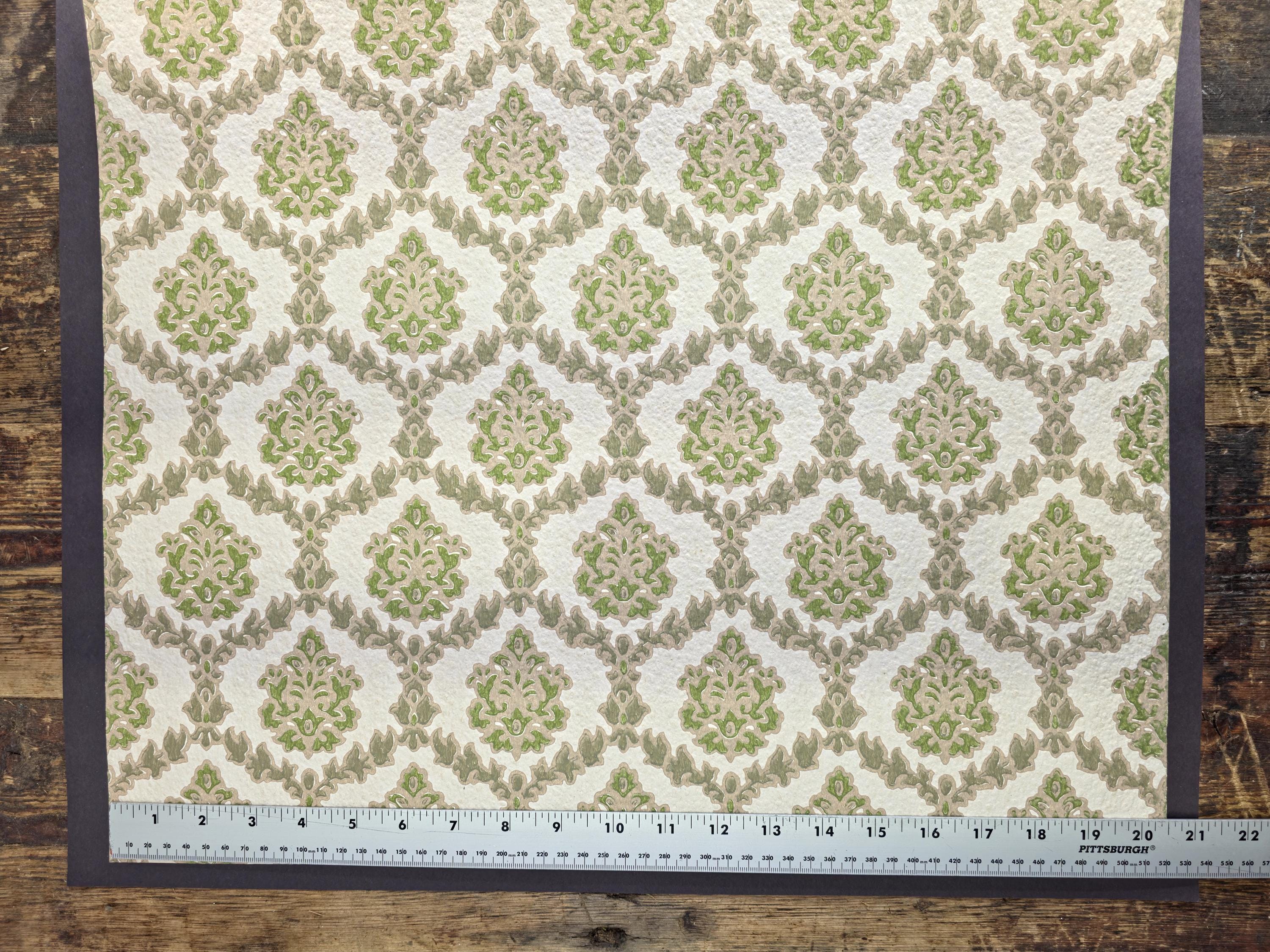 Authentic 1970s Vintage Wallpaper | Green & Gray Floral Geometric