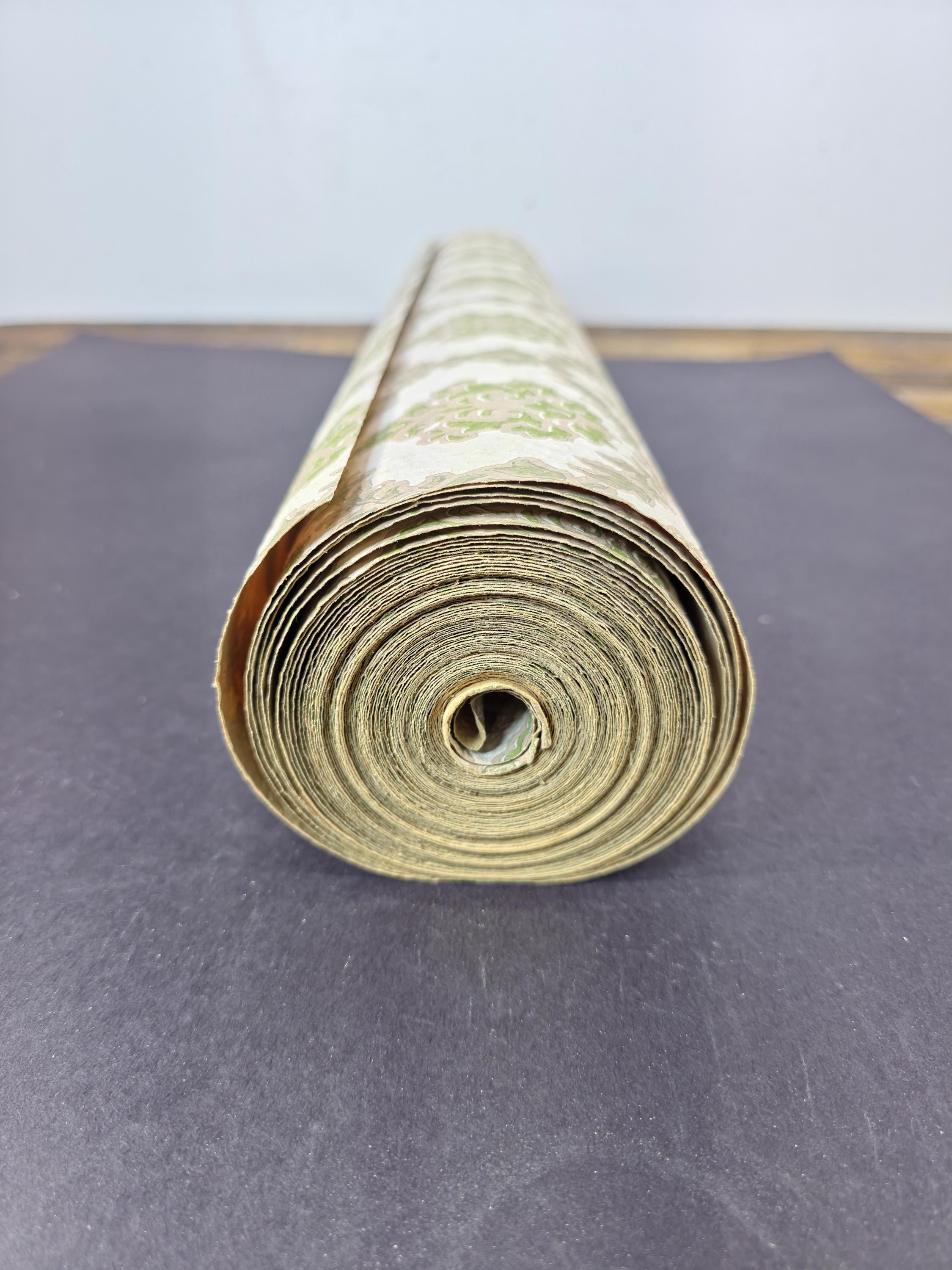 Authentic 1970s Vintage Wallpaper | Green & Gray Floral Geometric