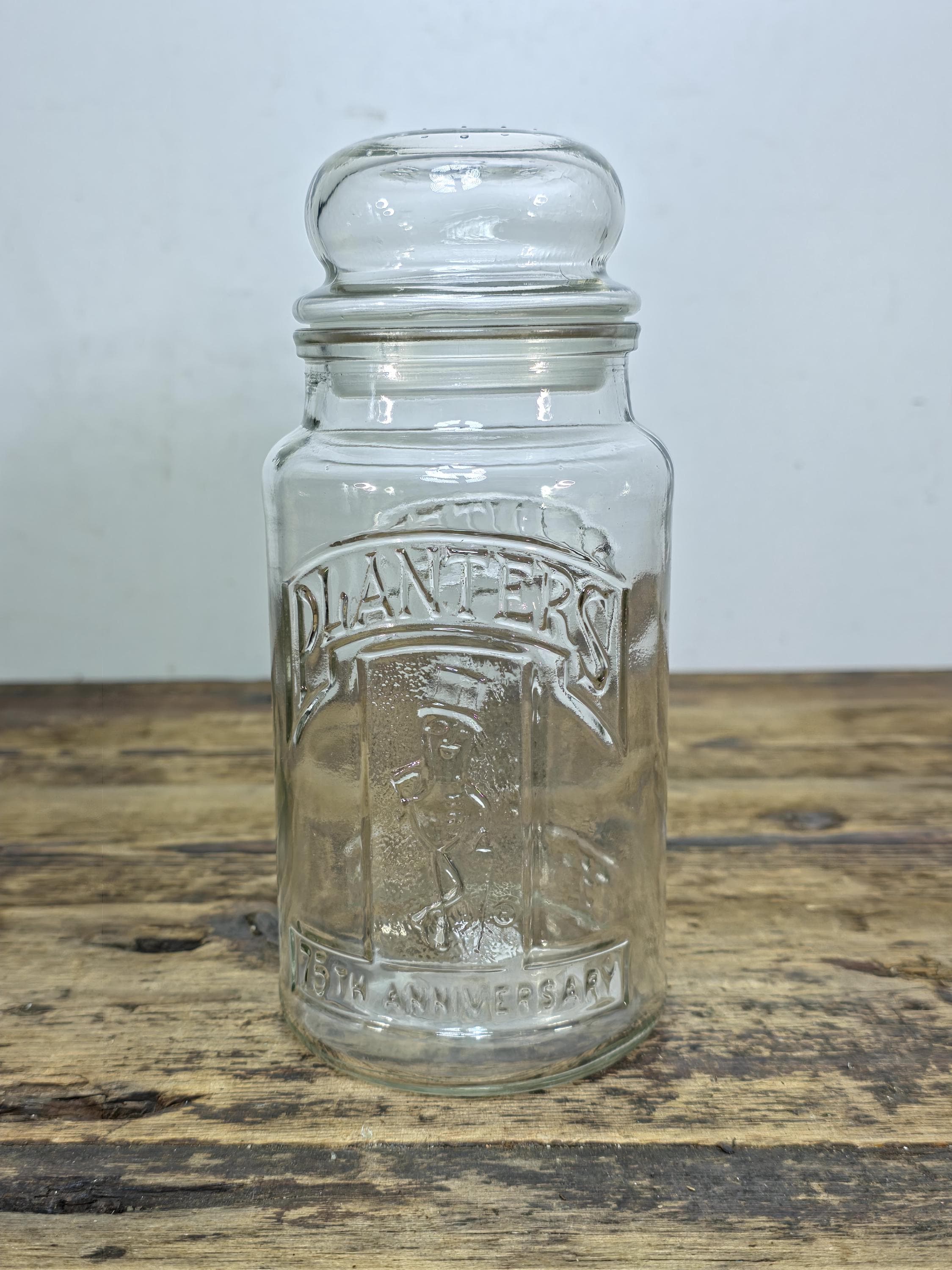 Vintage 1981 Planters Mr. Peanut 75th Anniversary Glass Jar