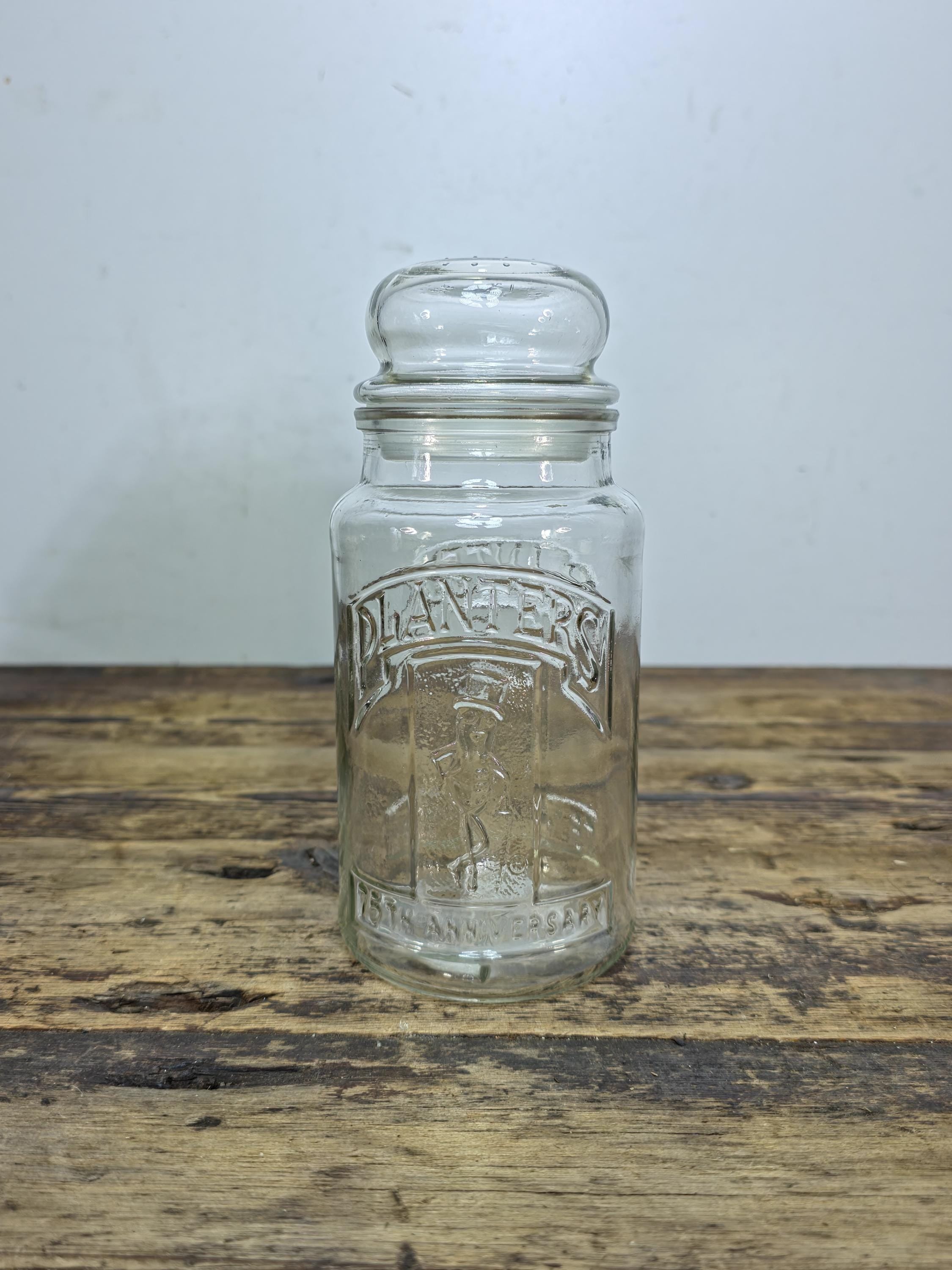 Vintage 1981 Planters Mr. Peanut 75th Anniversary Glass Jar