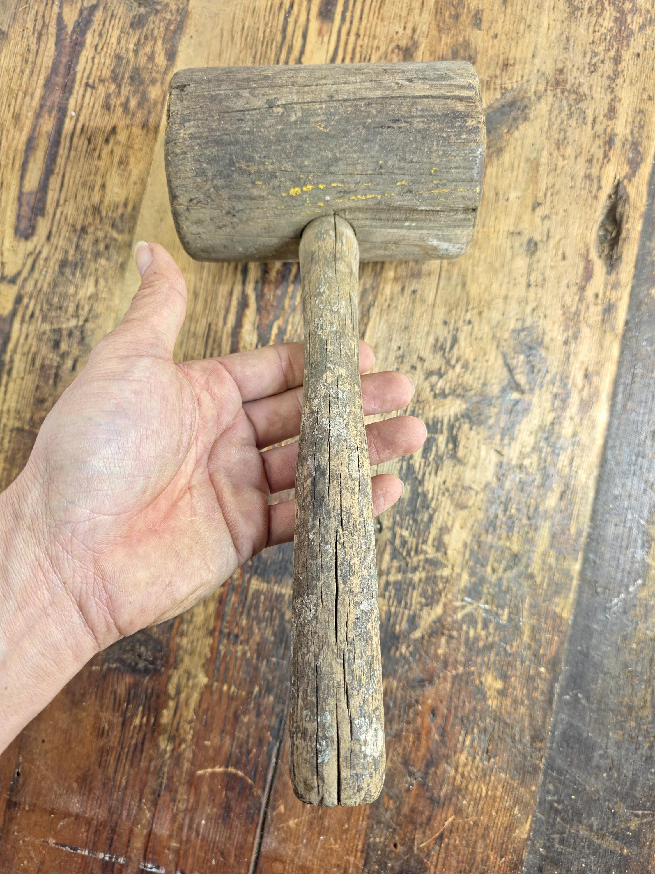 Antique Primitive Wooden Mallet | Rustic Farmhouse Tool with Authentic Patina