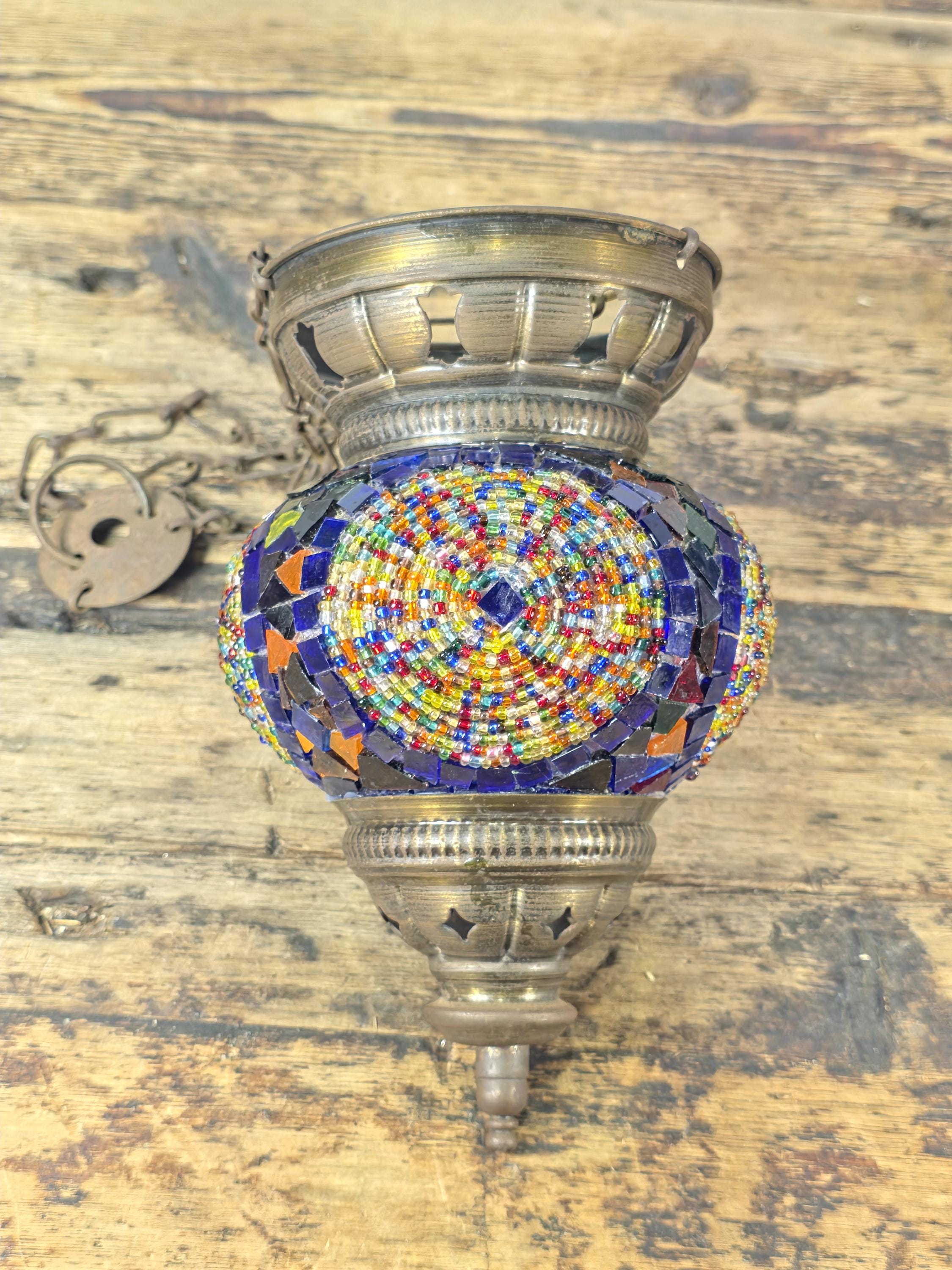 Exotic Turkish Style Mosaic Glass Hanging Lantern | Colorful Boho Vibe