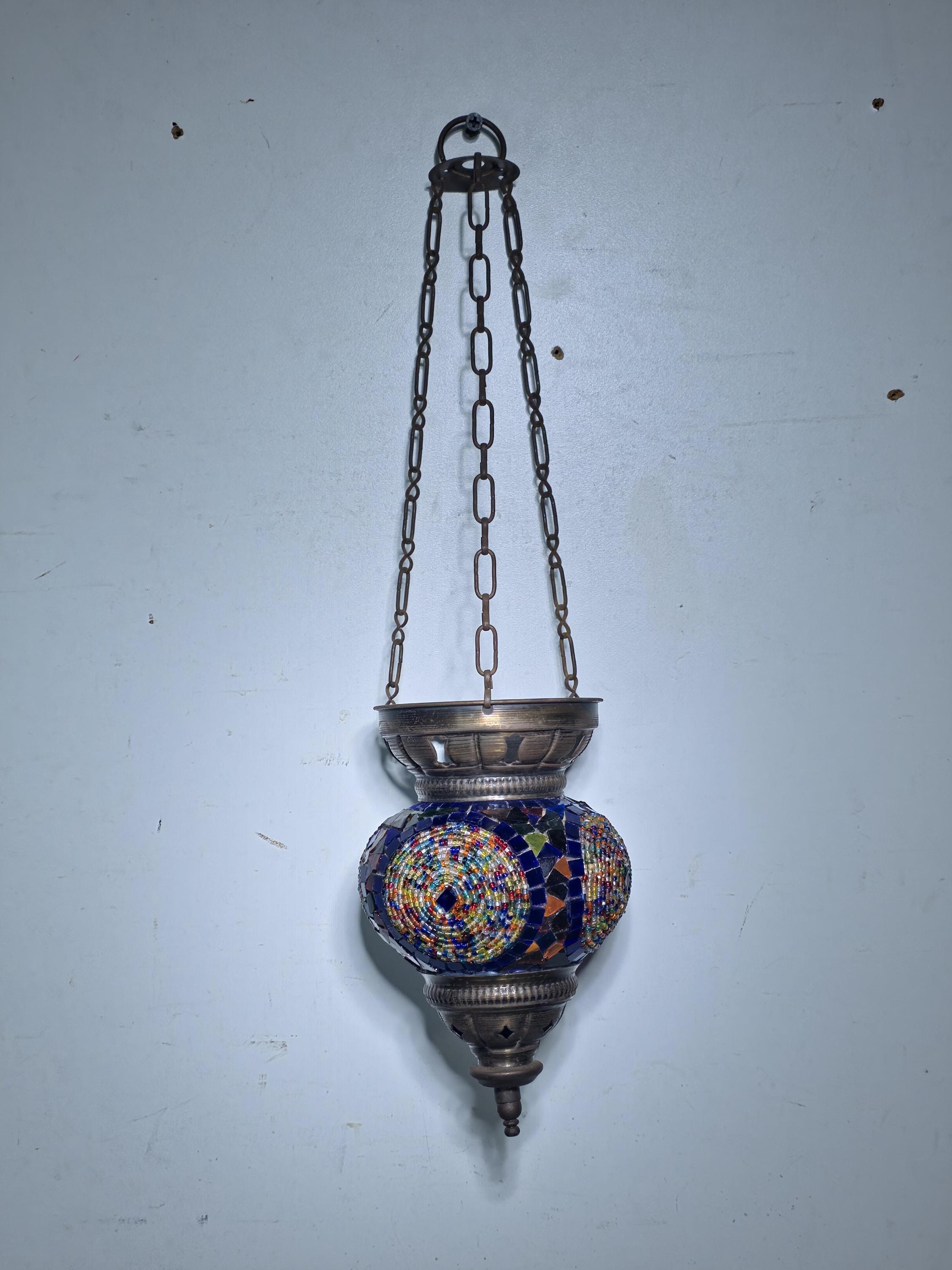 Exotic Turkish Style Mosaic Glass Hanging Lantern | Colorful Boho Vibe