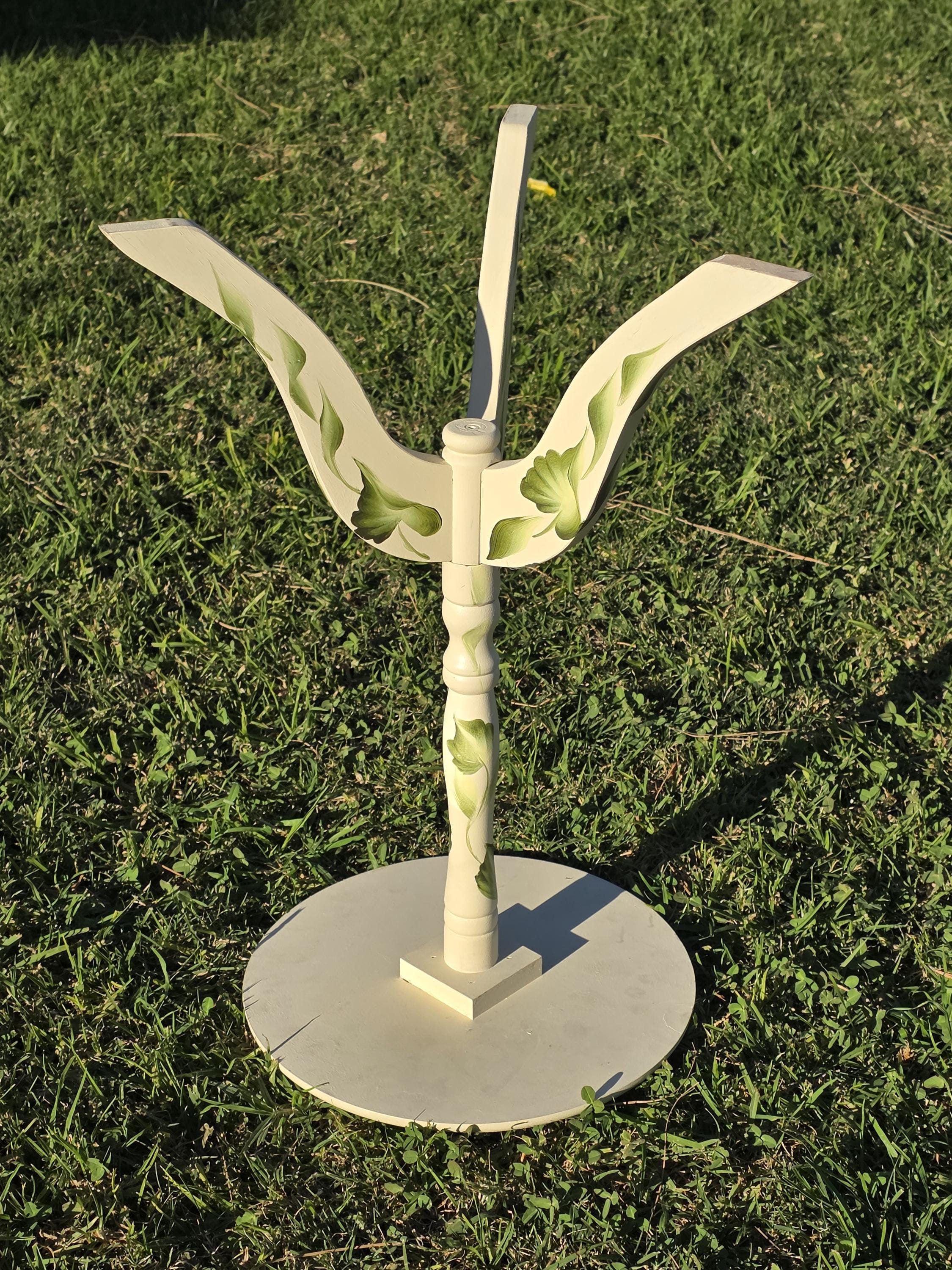 Hand Painted Floral Accent Table Signed Rosetta w/ Glass Top 22"