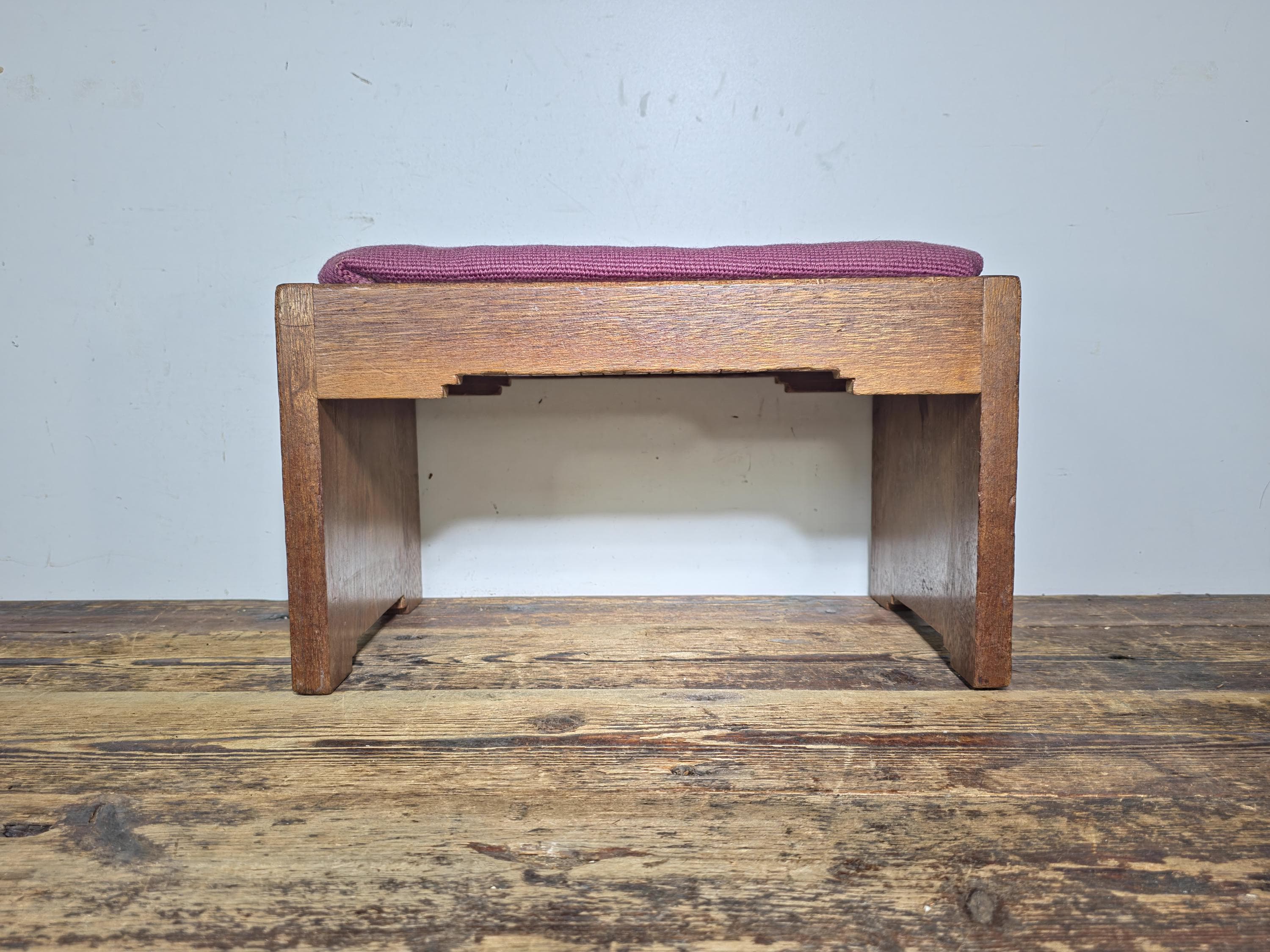Vintage Mid-Century Wooden Stool / Footstool with Needlepoint Cushion