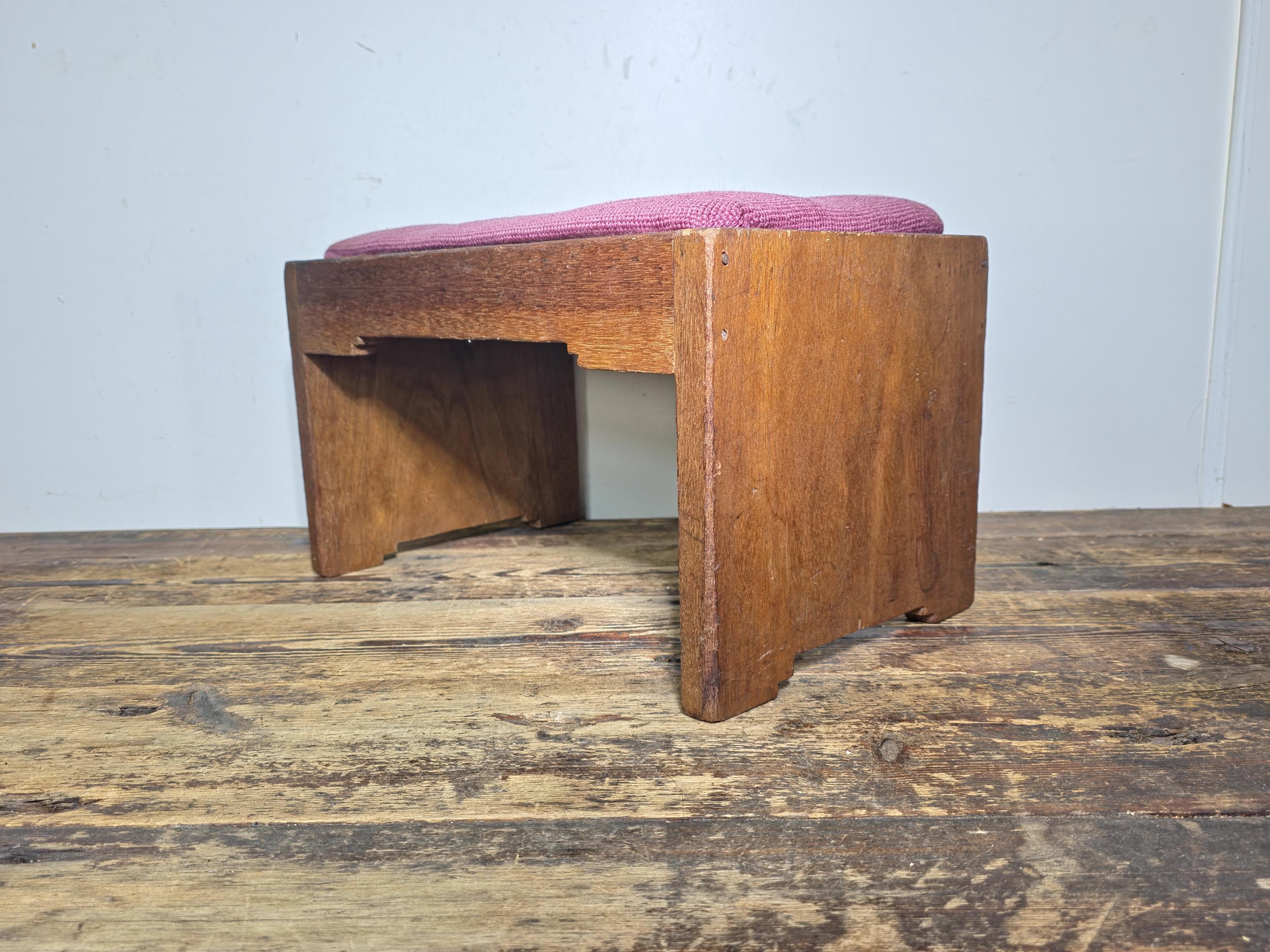 Vintage Mid-Century Wooden Stool / Footstool with Needlepoint Cushion