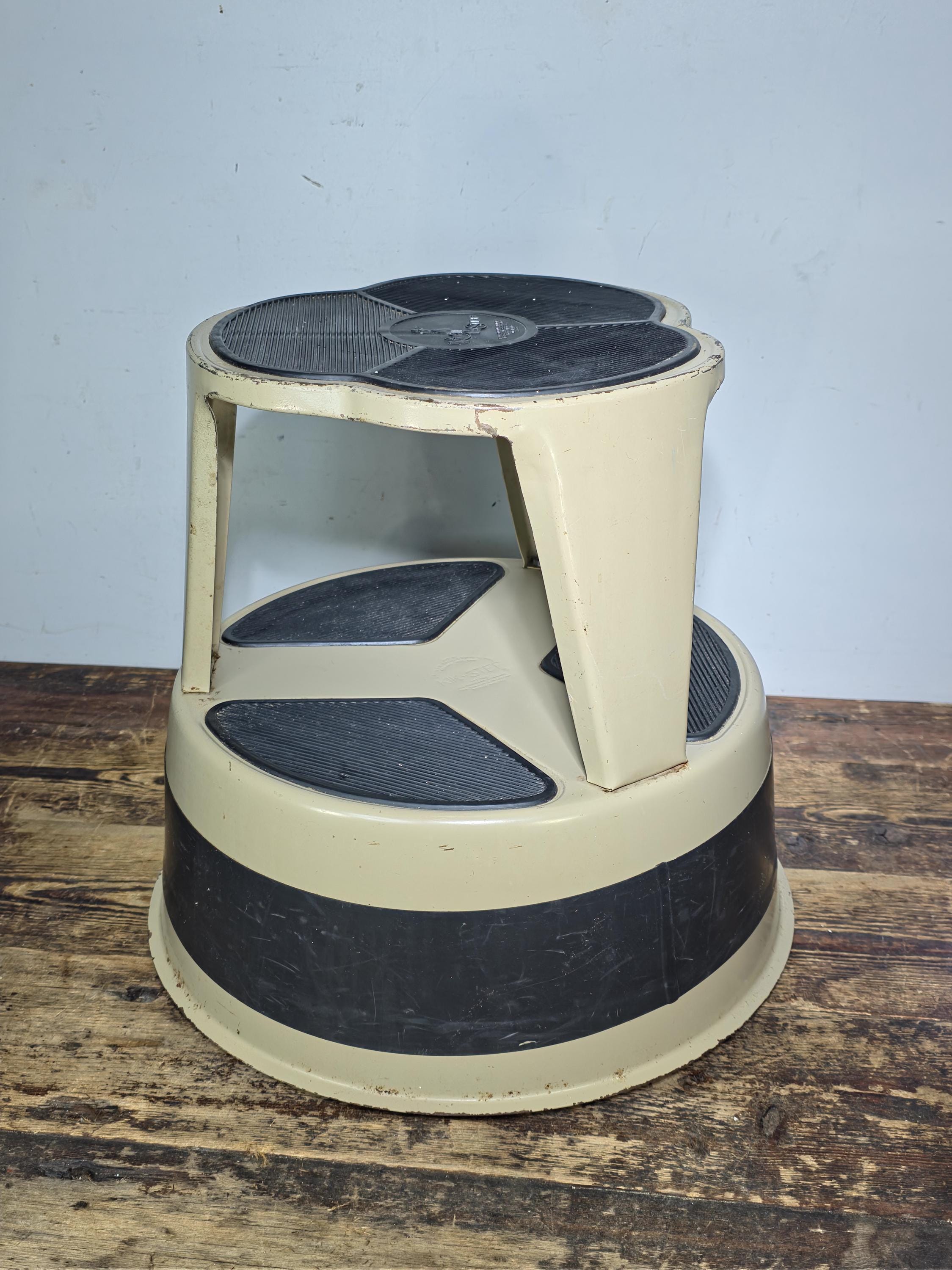 Vintage KIK-STEP Rolling Step Stool Beige Black Industrial 1980s USA