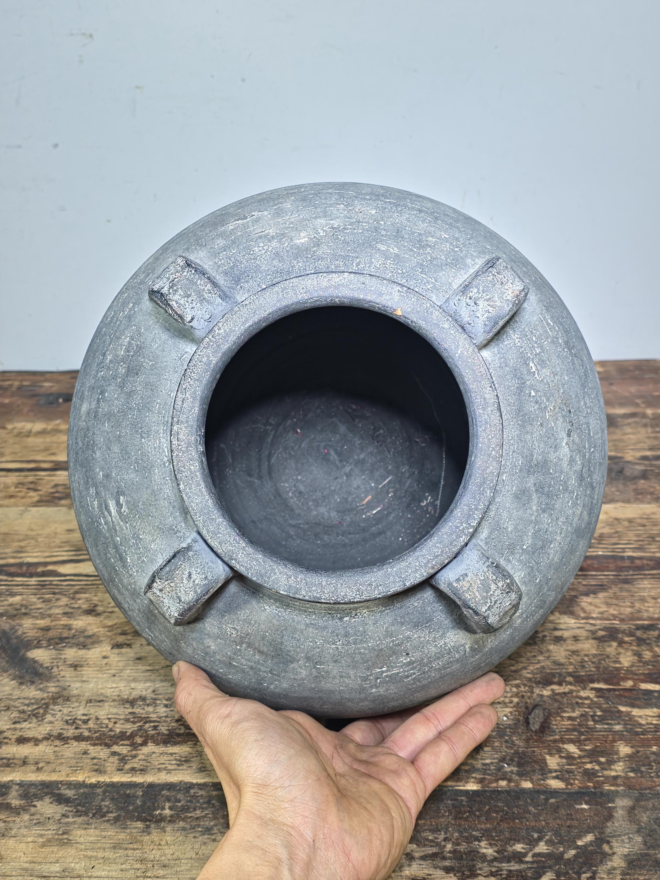 Large 13" Charcoal Terracotta Clay Pot – Amphora Style 4-Handle Garden Planter