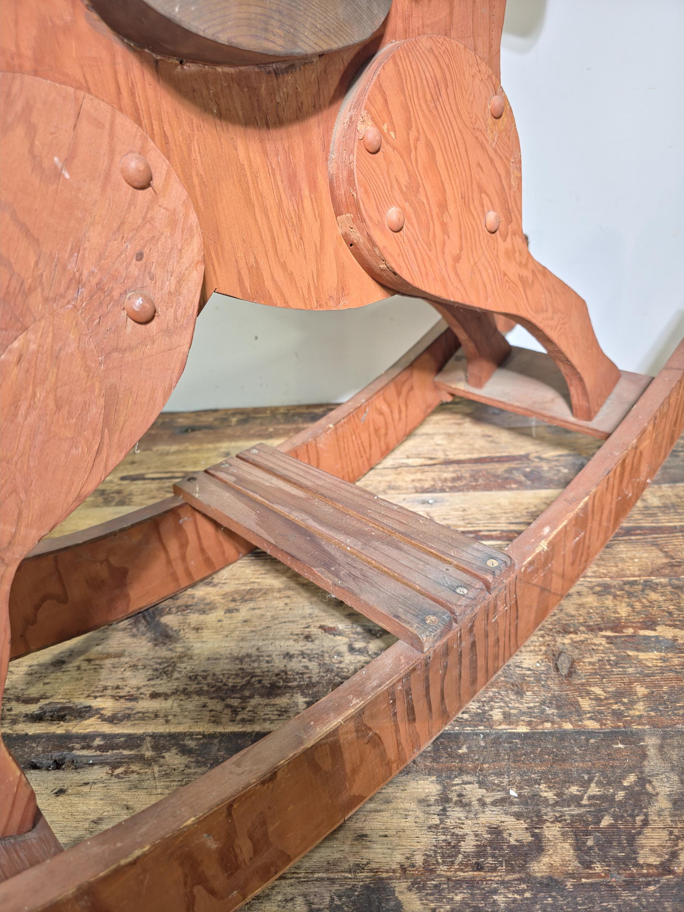Large Wooden Rocking Horse with Wool Mane – Rustic Farmhouse Decor