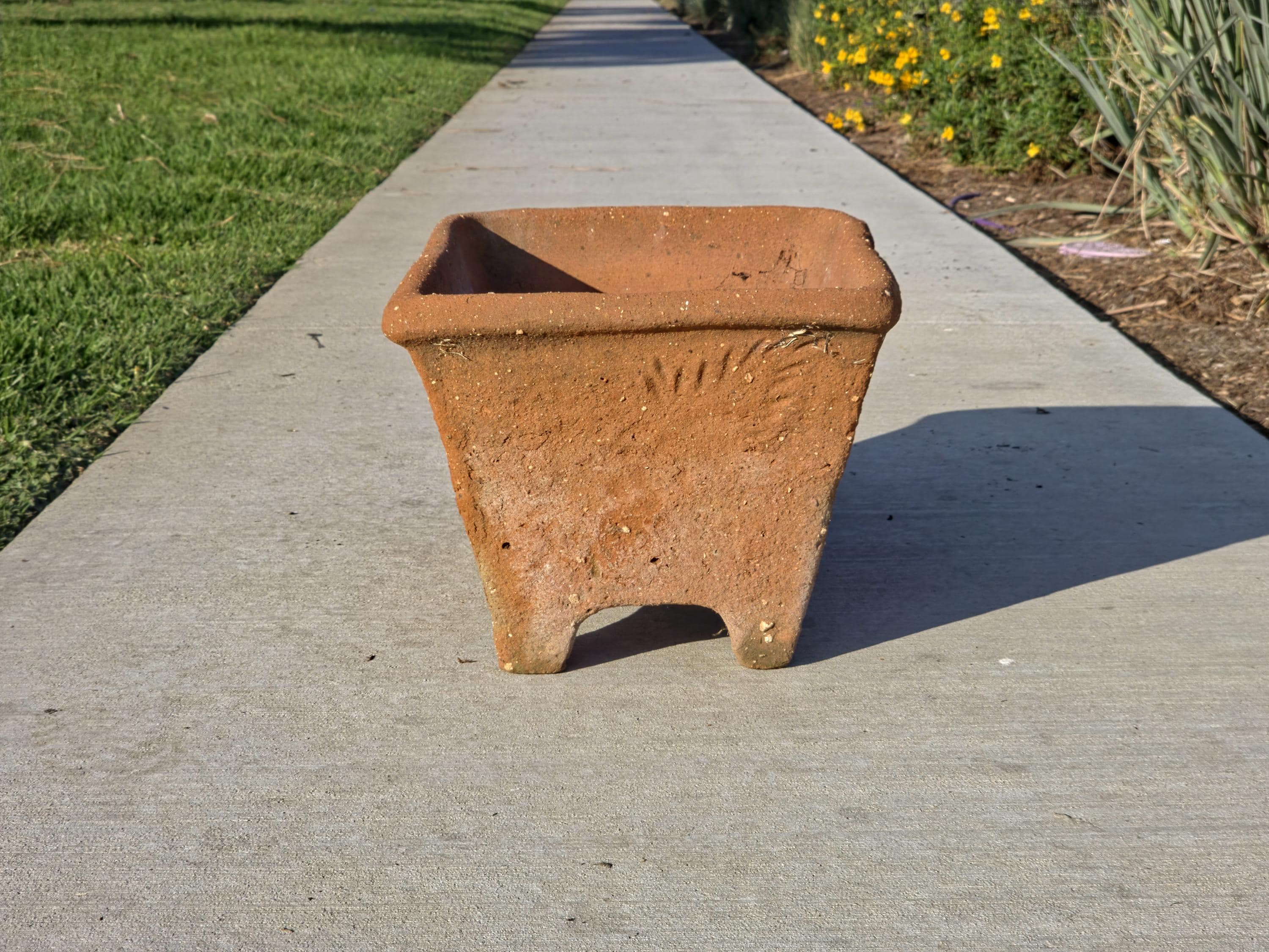 Large Vintage Mexican Terracotta Planter Footed Rustic Garden Pot 21" Weathered