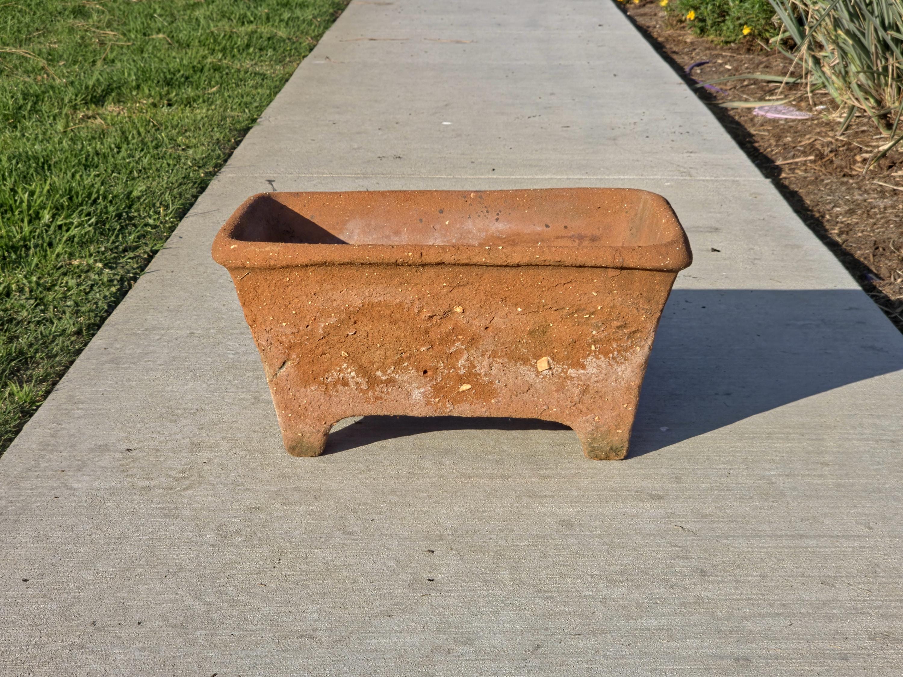 Large Vintage Mexican Terracotta Planter Footed Rustic Garden Pot 21" Weathered